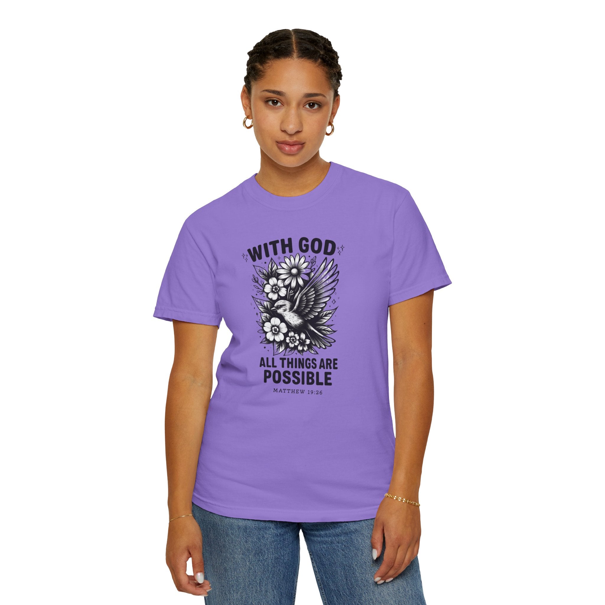 Matthew 19 26 Comfort Colors Tee, With God All Things Are Possible Shirt, Christian Bible Verse Shirt, Faith Christian Comfort Colors Shirt