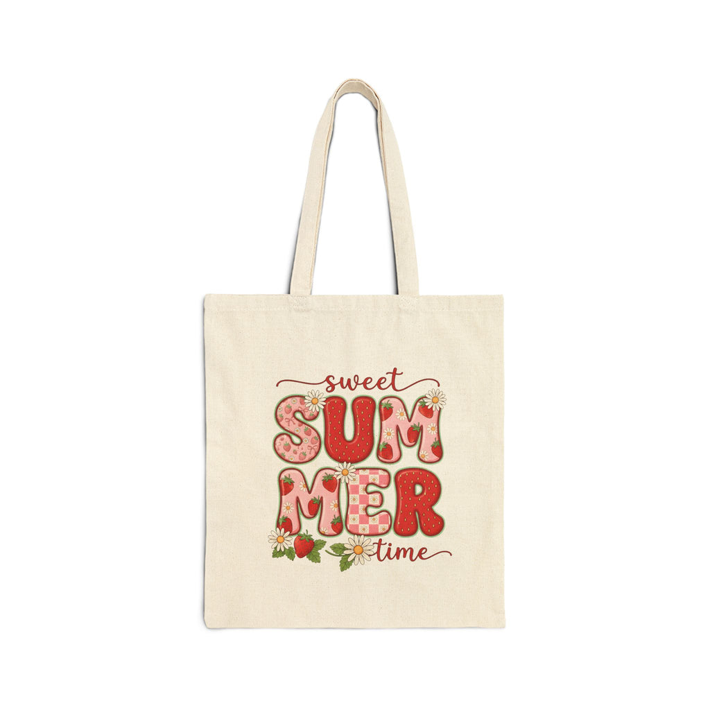 Sweet Summer Time Cotton Canvas Tote Bag | Strawberry Retro Summer Design