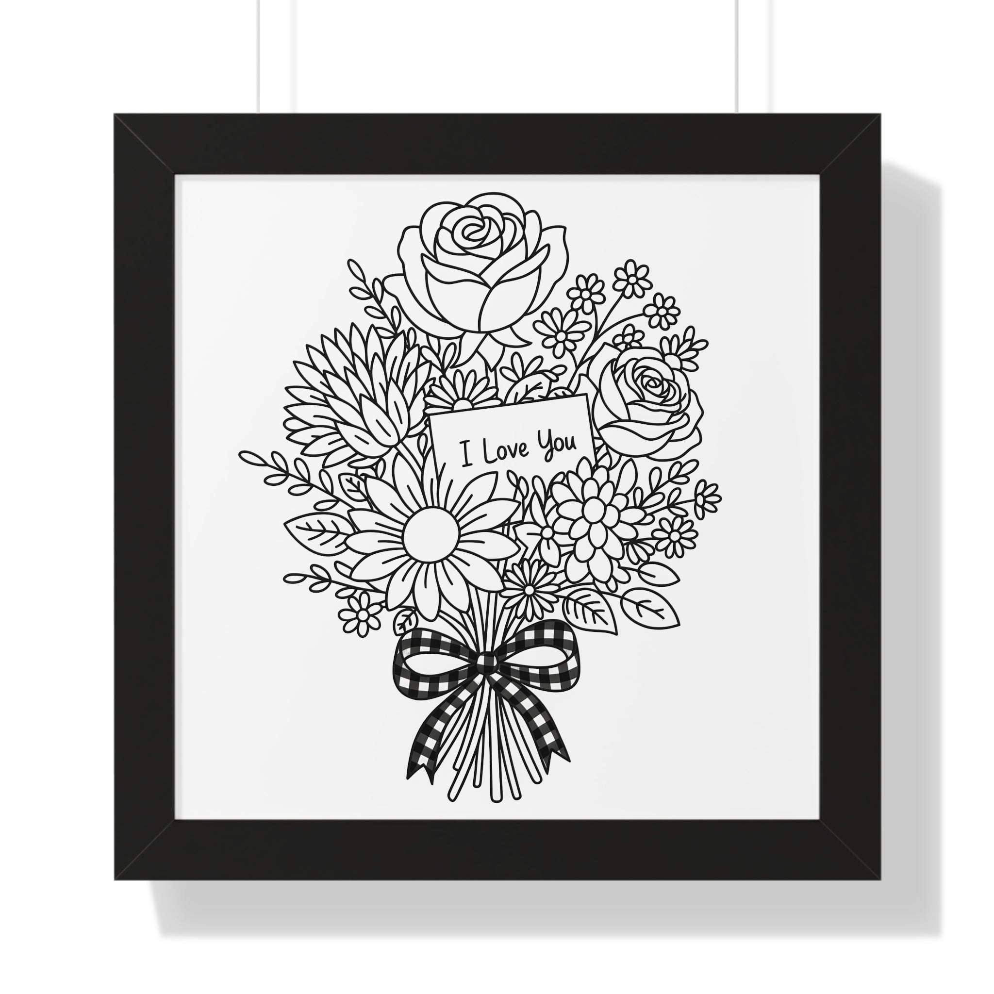 I Love You Bouquet Framed Poster | Floral Line Art Vertical Print
