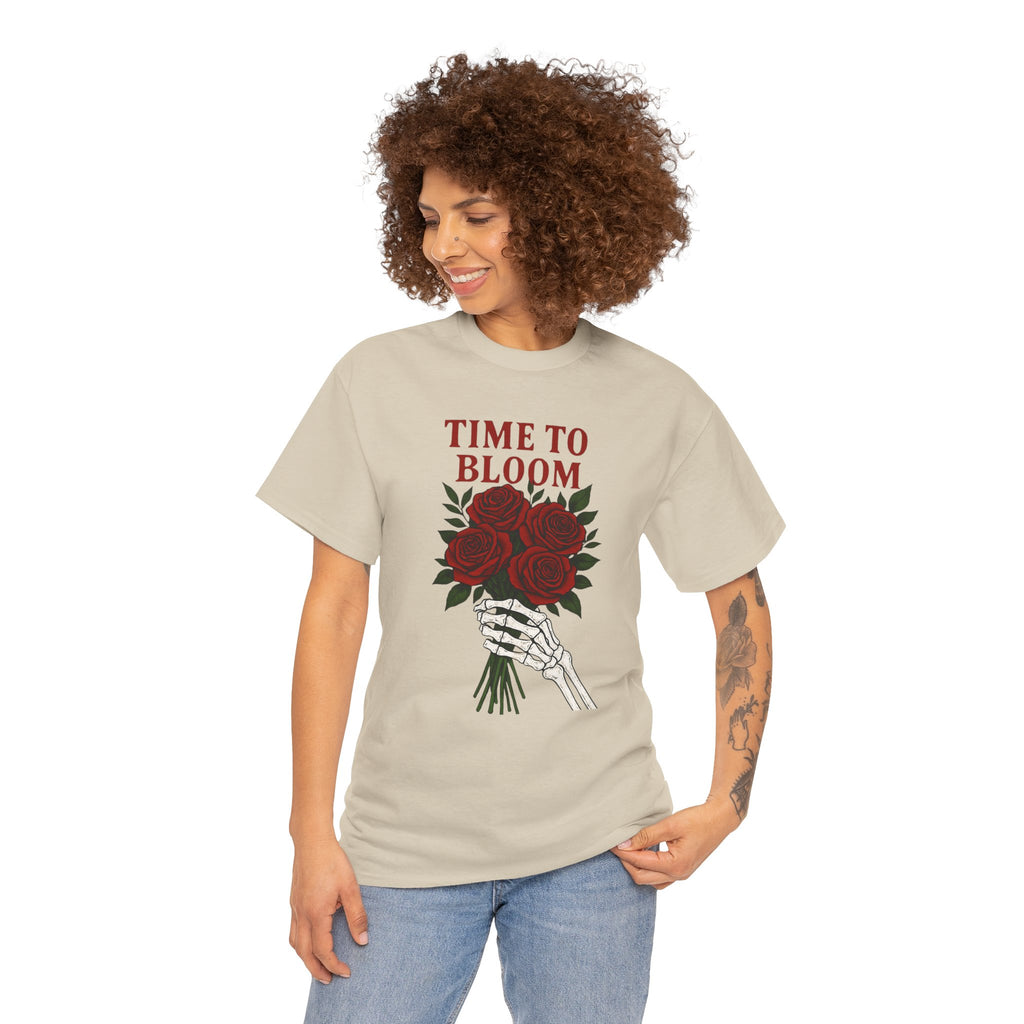 Skeleton Hand Floral Tee: Time to Bloom Unisex Heavy Cotton T-Shirt