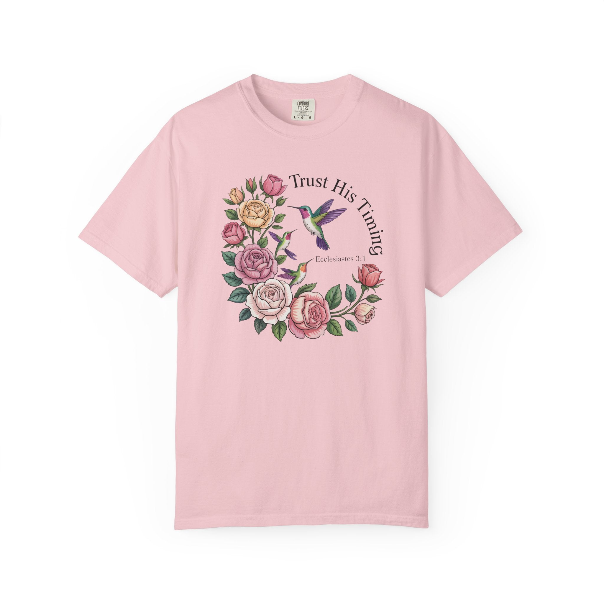 Comfort Colors® Floral Trust His Timing: Ecclesiastes 3;1 Scripture Tee, Christian Apparel