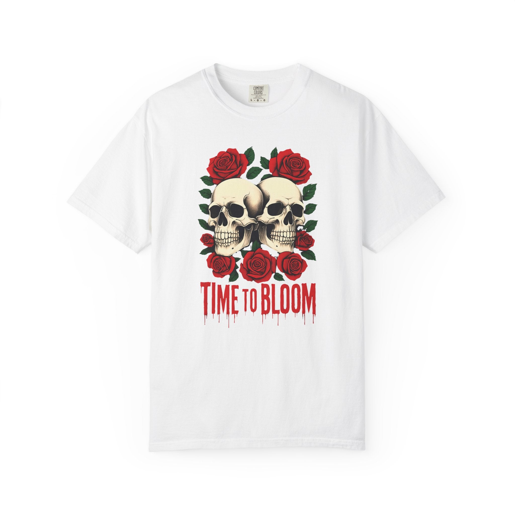 Stylish Skull & Rose Unisex T-shirt, Grunge Tee, Unisex Casual Wear, Unique Graphic Top, Gift for Goths, Time to Bloom Apparel