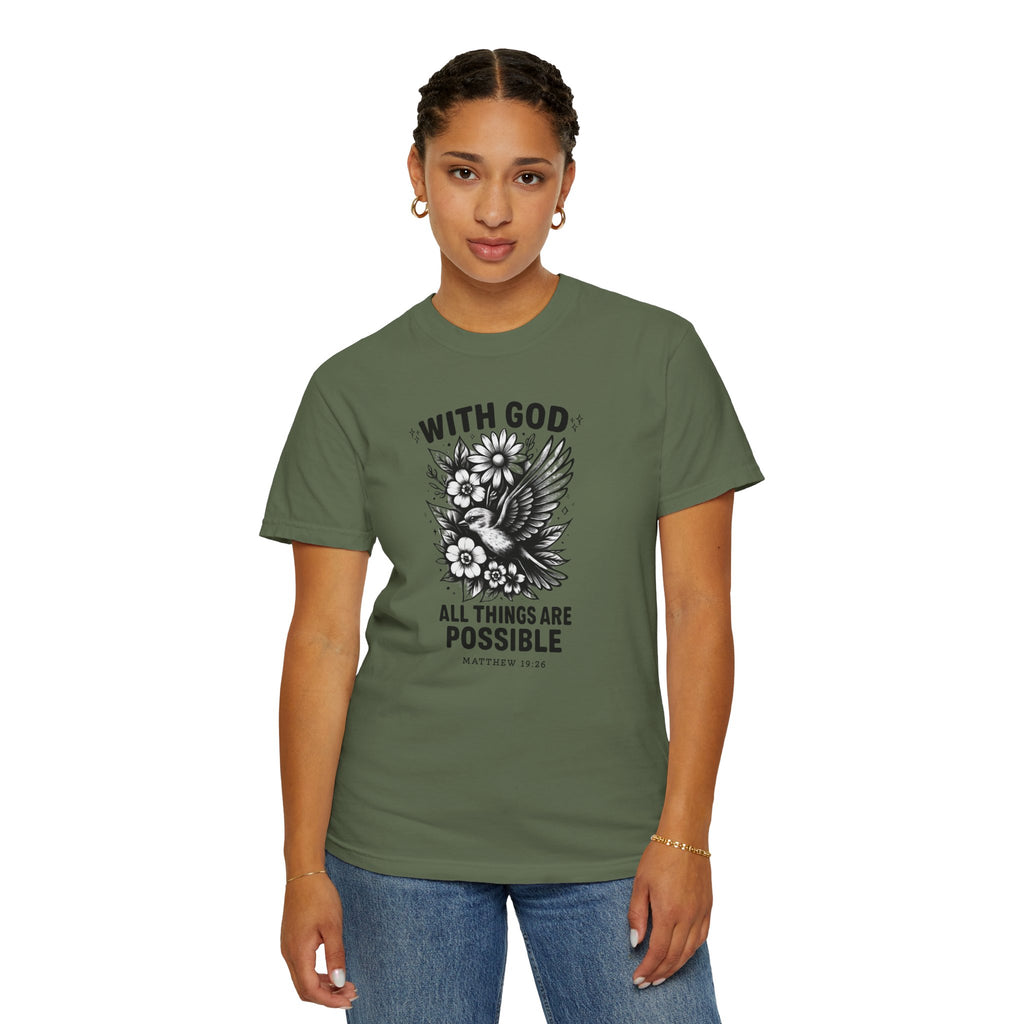 Matthew 19 26 Comfort Colors Tee, With God All Things Are Possible Shirt, Christian Bible Verse Shirt, Faith Christian Comfort Colors Shirt