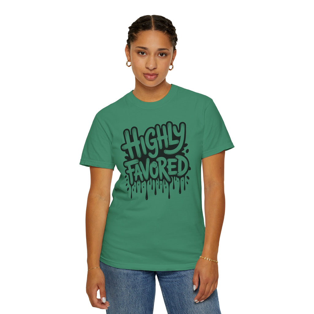 Highly Favored Comfort Colors Unisex Garment-Dyed T-Shirt | Casual Streetwear, Gift for Friends, Inspirational Apparel, Everyday Comfort, Affirmation Tee
