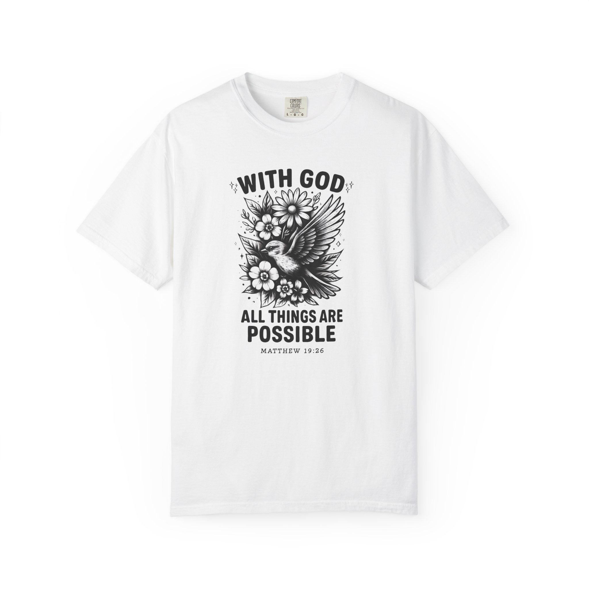 Matthew 19 26 Comfort Colors Tee, With God All Things Are Possible Shirt, Christian Bible Verse Shirt, Faith Christian Comfort Colors Shirt