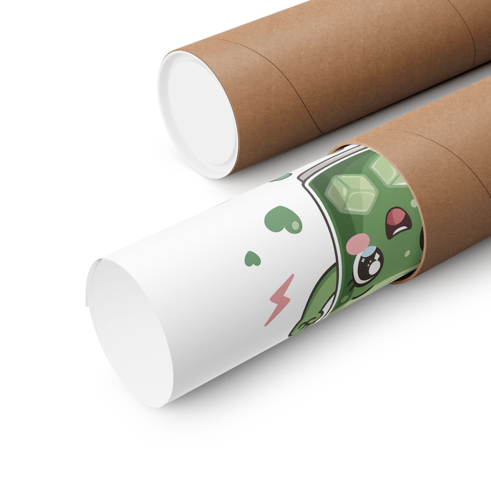 Powered by Matcha Matte Poster | Kawaii Matcha Drink Illustration