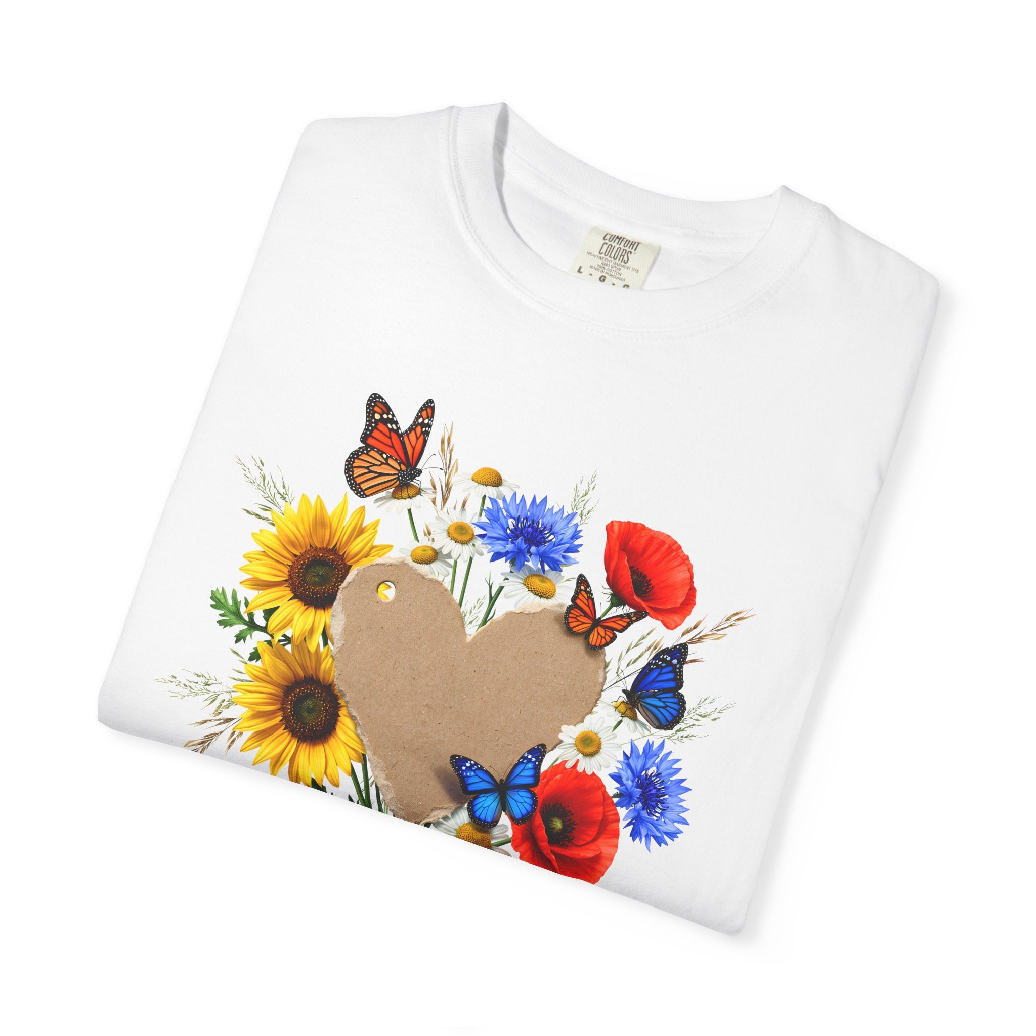 Wildflower Heart T-shirt | Sunflower Poppy Cornflower Butterfly Shirt