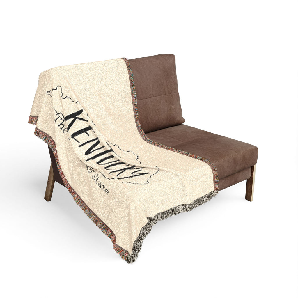 Kentucky state outline with 'Kentucky' script Woven Blanket | The Bluegrass State throw