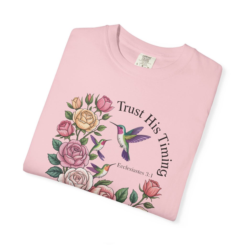 Comfort Colors® Floral Trust His Timing: Ecclesiastes 3;1 Scripture Tee, Christian Apparel