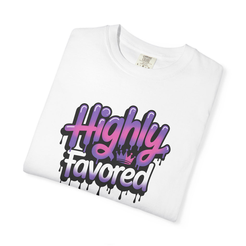 Highly Favored Graffiti Style Comfort Colors Shirt, Christian Graphic Tee, Faith Inspired Shirt