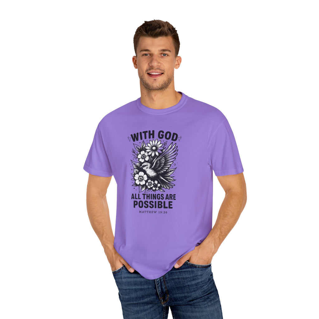 Matthew 19 26 Comfort Colors Tee, With God All Things Are Possible Shirt, Christian Bible Verse Shirt, Faith Christian Comfort Colors Shirt