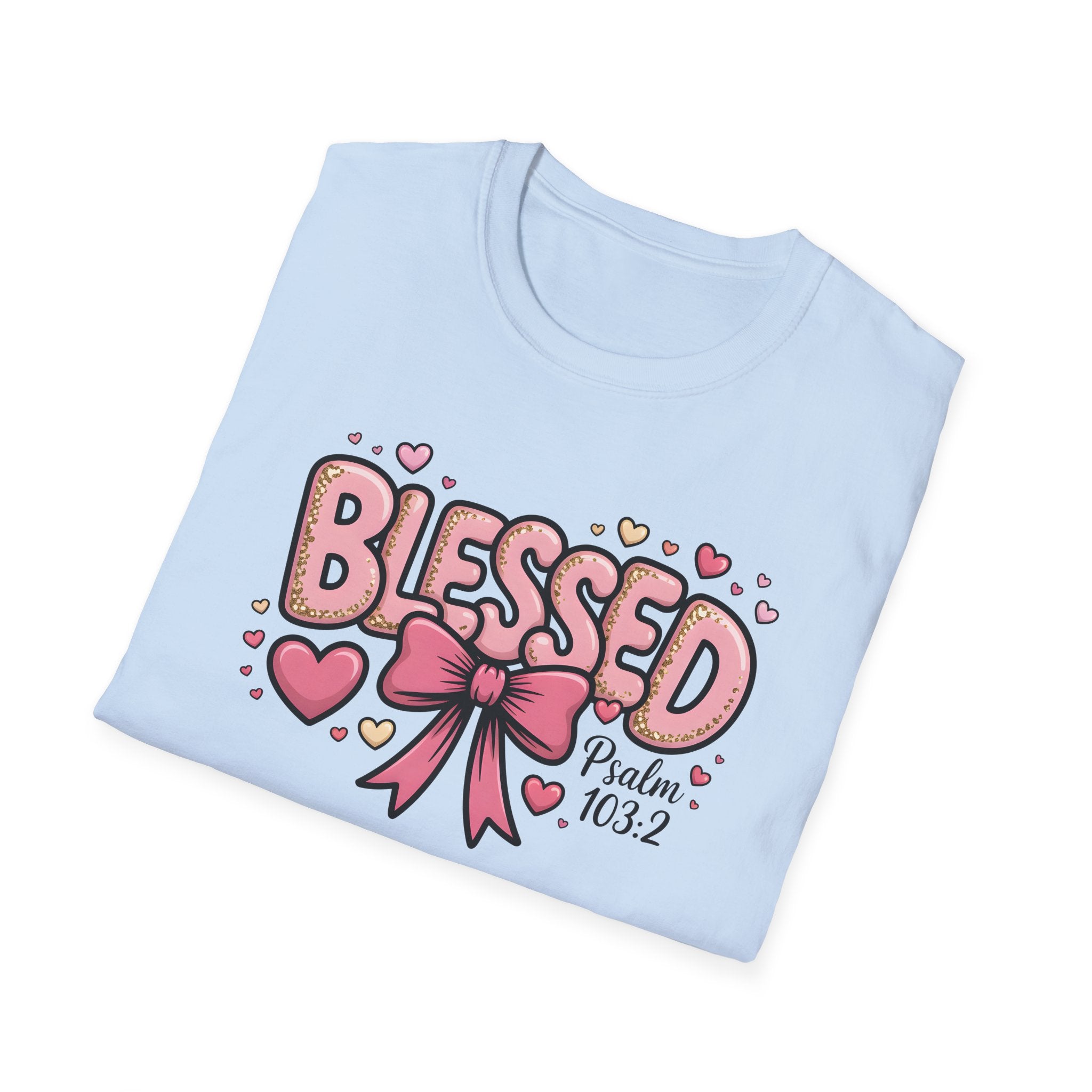 Blessed bow design T-Shirt | Psalm 103:2 faith tee, Pink Hearts