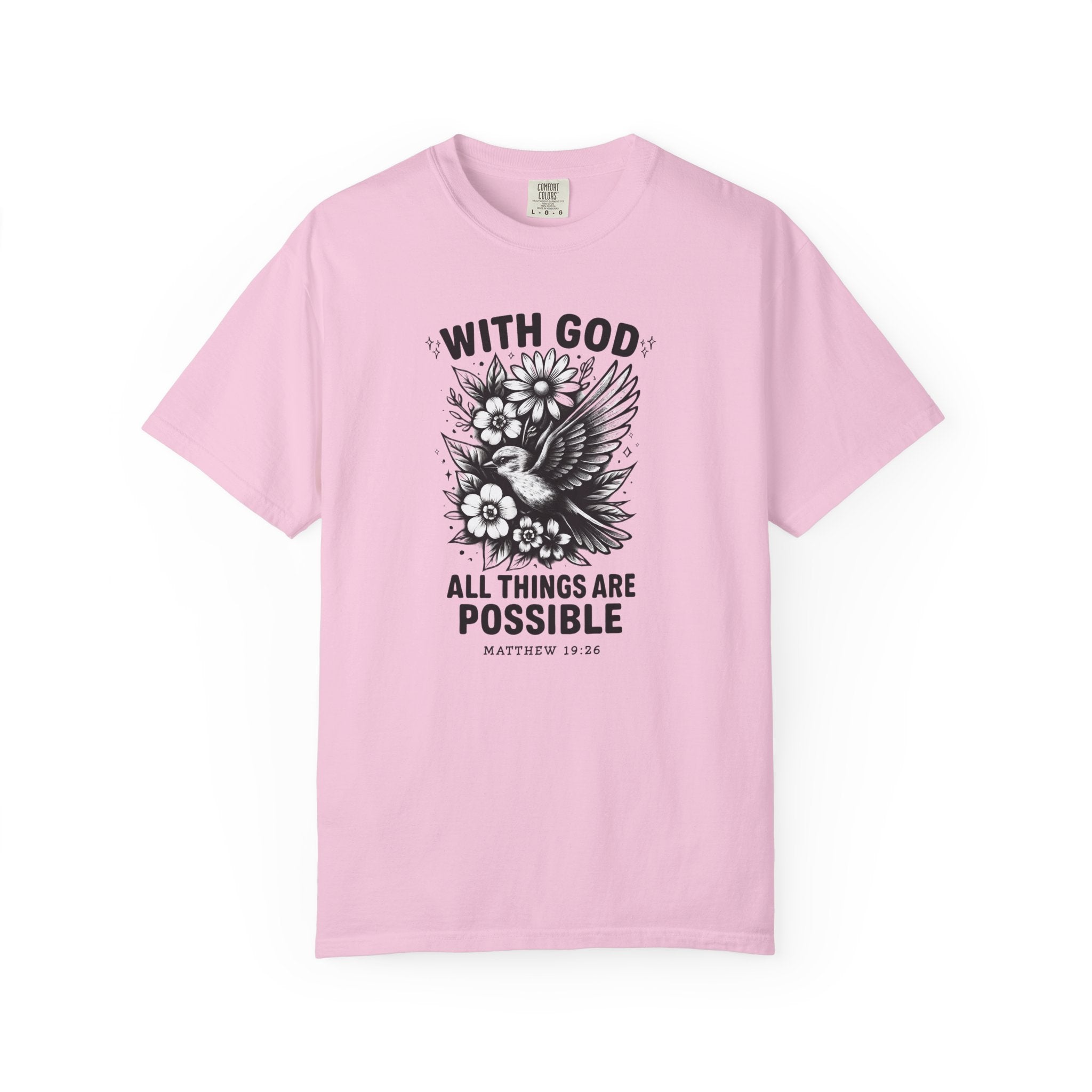 Matthew 19 26 Comfort Colors Tee, With God All Things Are Possible Shirt, Christian Bible Verse Shirt, Faith Christian Comfort Colors Shirt