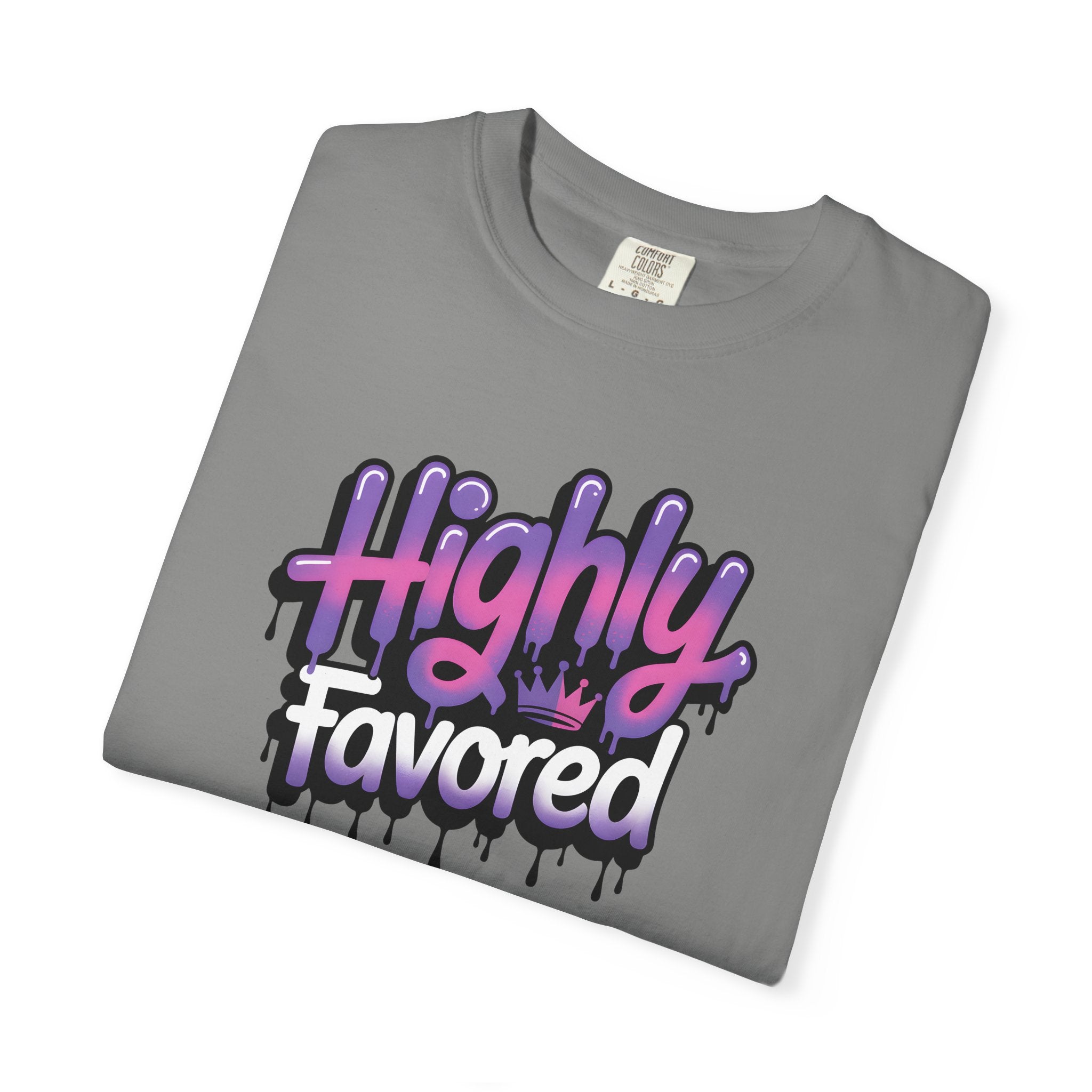 Highly Favored Graffiti Style Comfort Colors Shirt, Christian Graphic Tee, Faith Inspired Shirt
