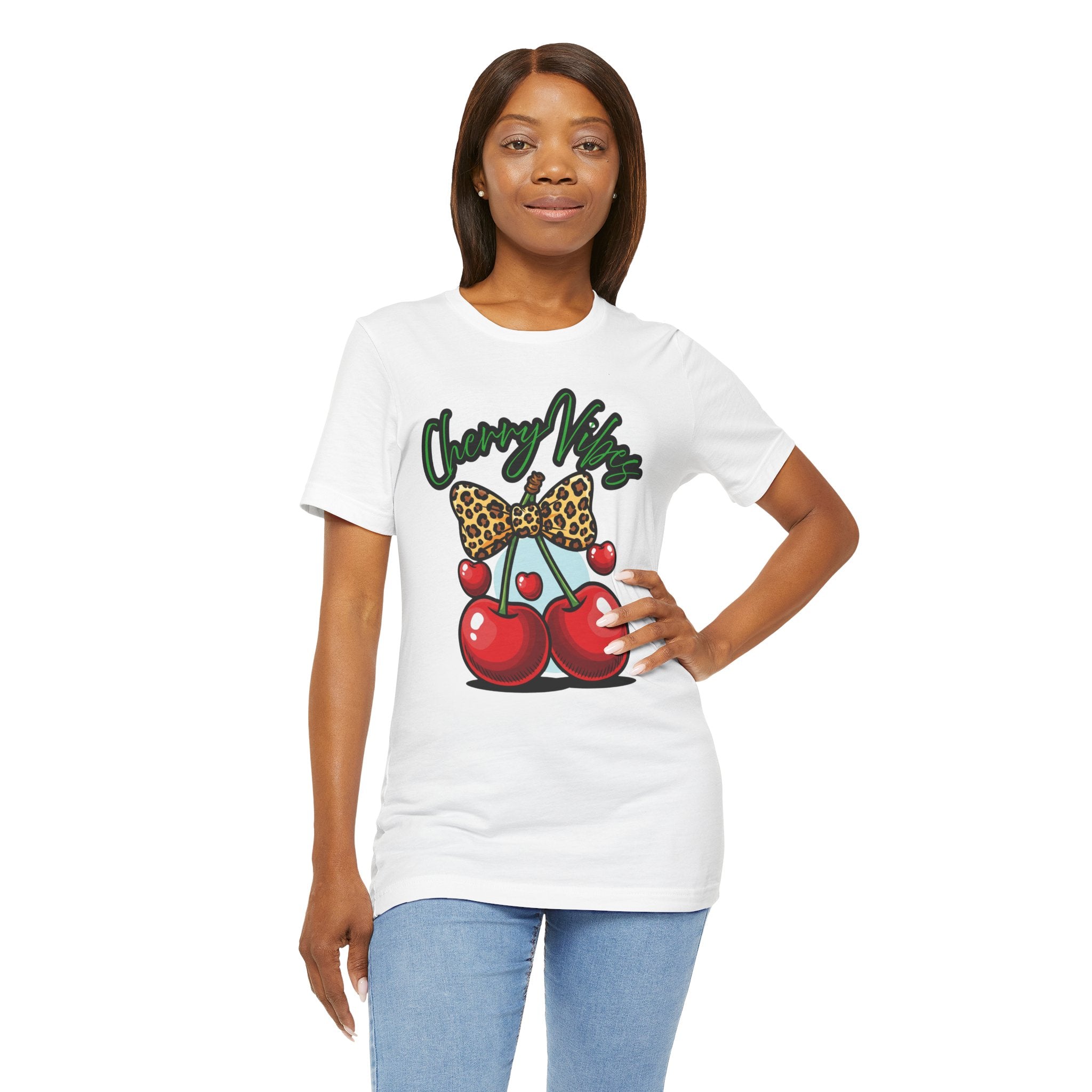 Cherry Vibes Short Sleeve Tee, Fun Graphic T-Shirt, Summer Style, Cute Gift for Friends, Party Top, Festival Wear