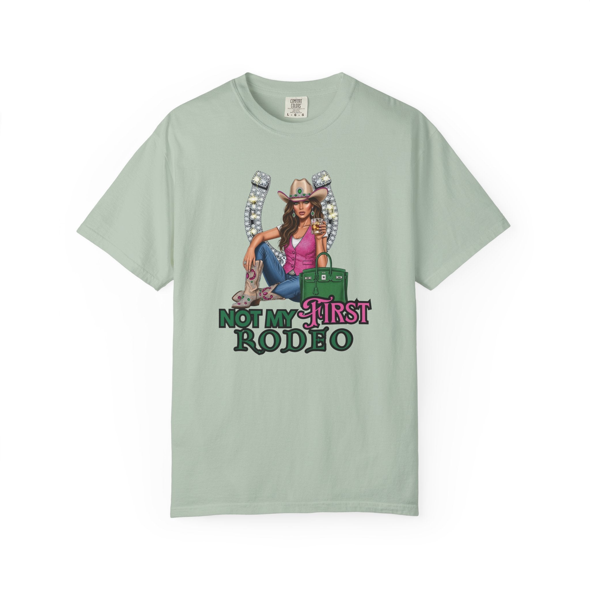 Cowgirl Rodeo Themed Rhinestone Shirt, 'Not My First Rodeo' Western Style Top, Rodeo Shirt, Women's Rhinestone Tee, Country Concert Outfit