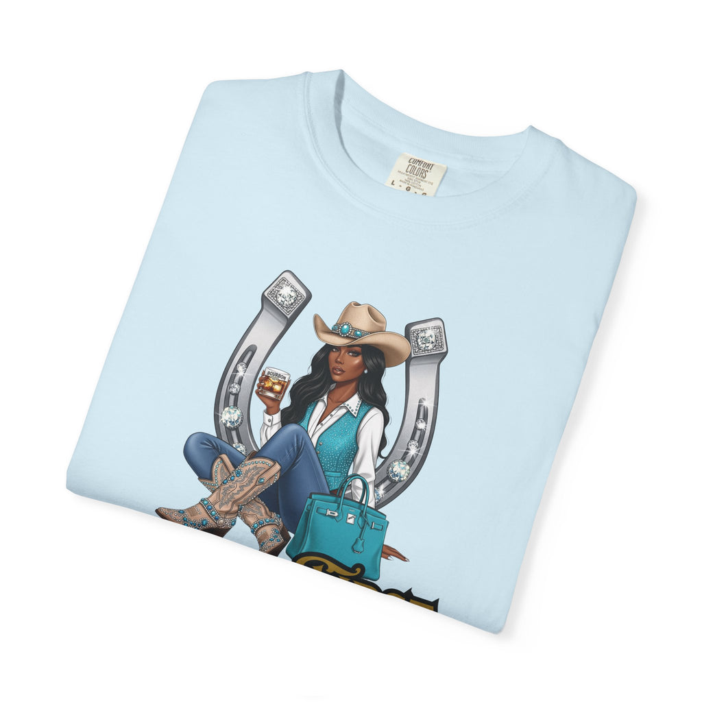 African American Cowgirl Rodeo Themed Rhinestone Shirt, 'Not My First Rodeo' Western Style Top, Rodeo Shirt, Boots On The Ground Tee