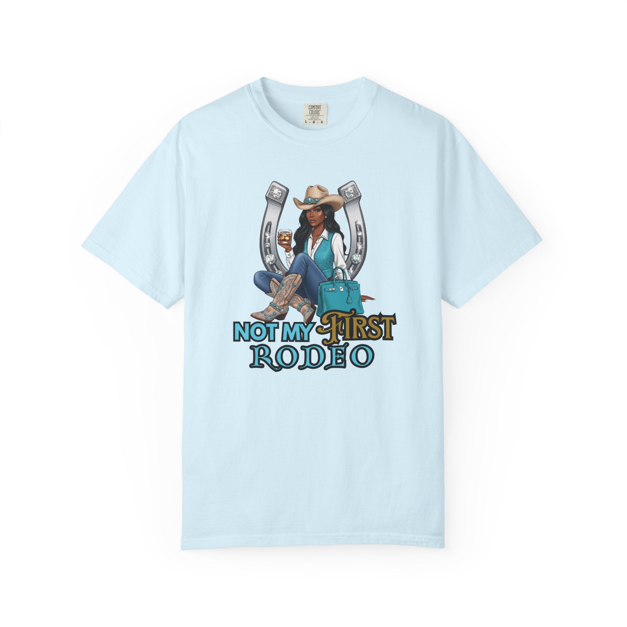 African American Cowgirl Rodeo Themed Rhinestone Shirt, 'Not My First Rodeo' Western Style Top, Rodeo Shirt, Boots On The Ground Tee