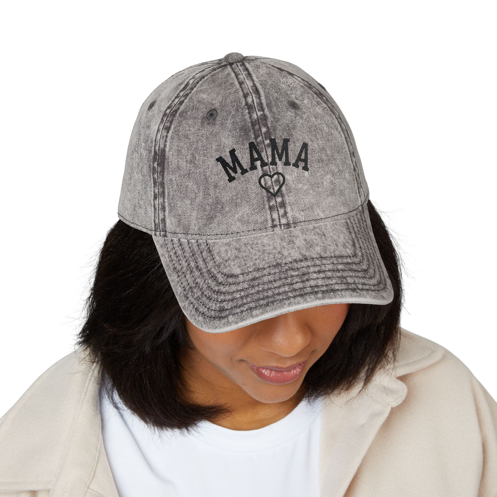 Embroidered Mama Heart Baseball Cap | Vintage Washed Hat with Outlined Heart On Back