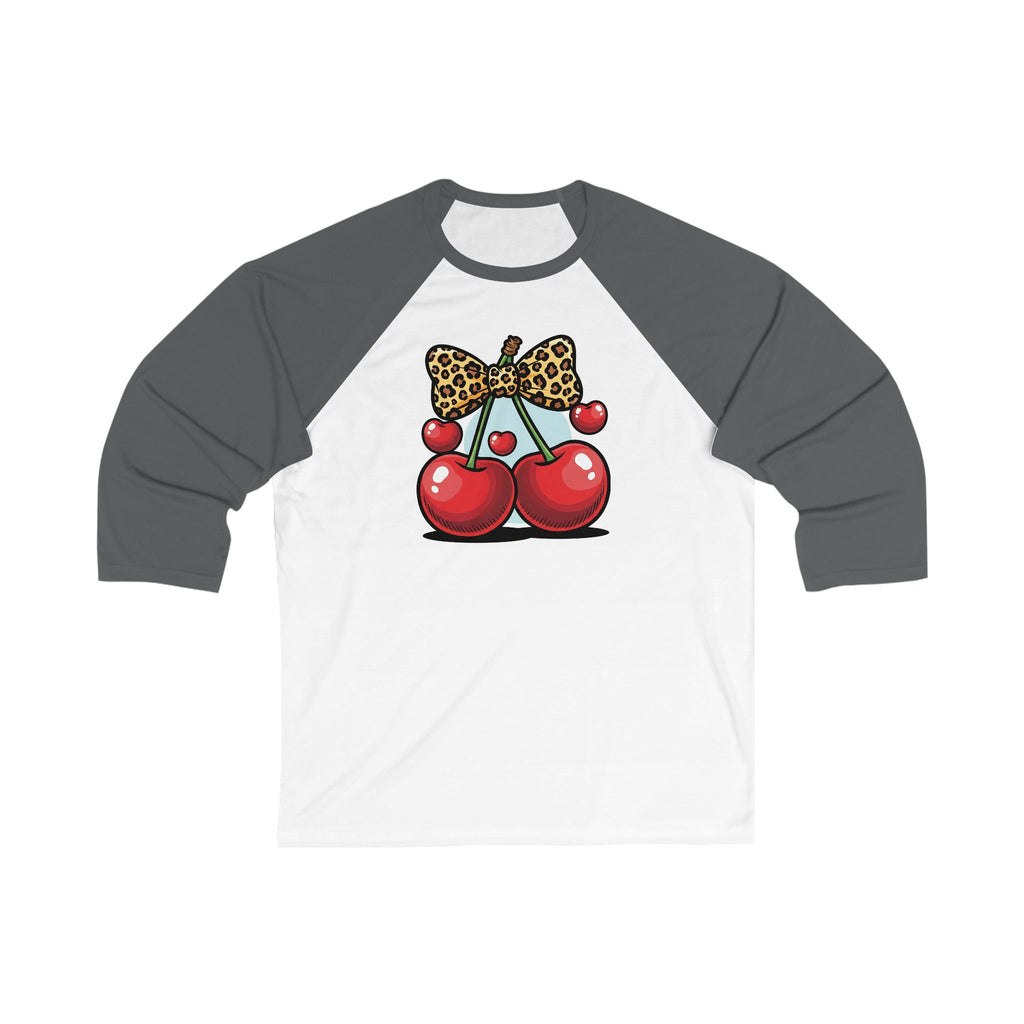 Cherry Bow Baseball Tee, Cute Unisex 3/4 Sleeve Shirt, Trendy Gift for Her, Summer Vibe Apparel, Fun Casual Wear, Cherry Lover Gift