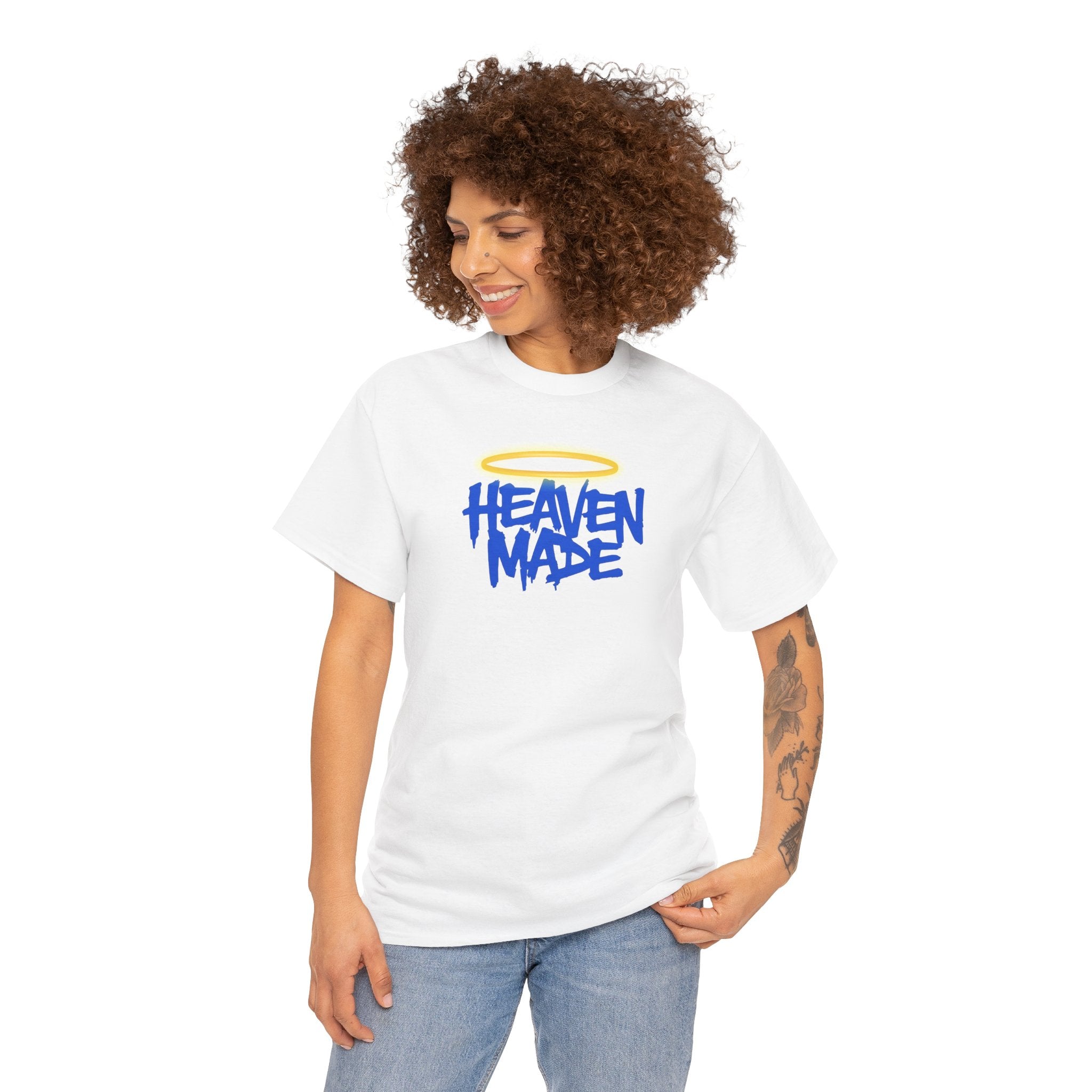 Heaven Made Unisex Heavy Cotton Tee, Trendy Graphic Tee, Casual Streetwear, Gift for Friends, Everyday Wear, Unique T-Shirt
