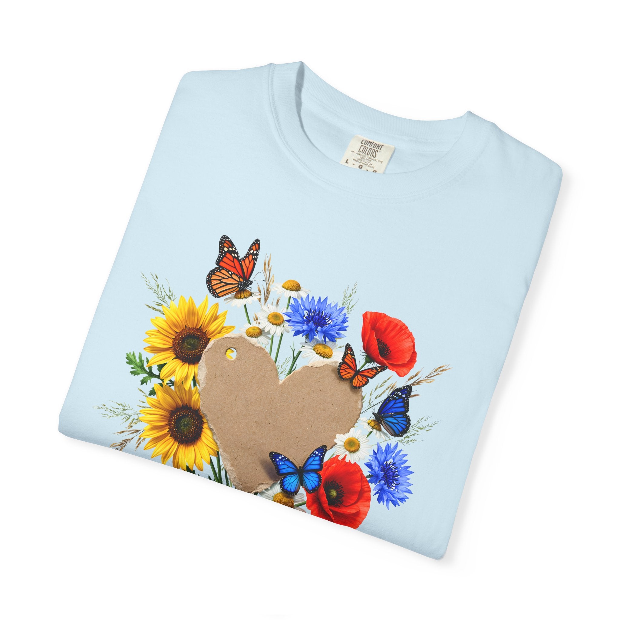 Wildflower Heart T-shirt | Sunflower Poppy Cornflower Butterfly Shirt