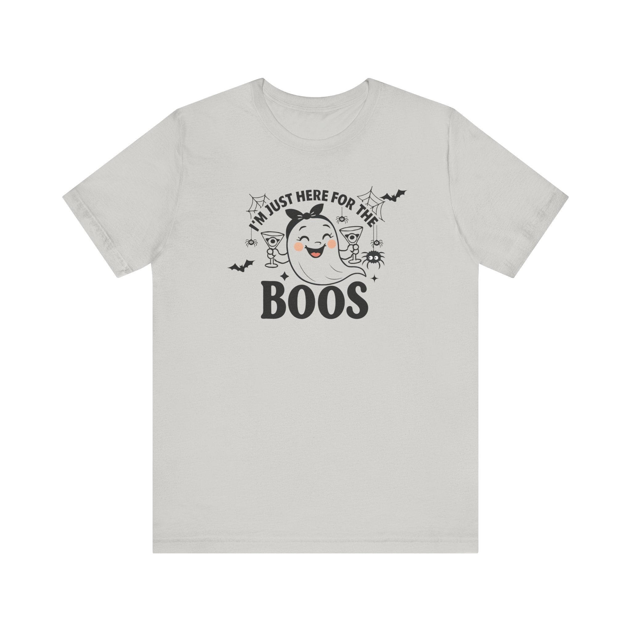 I'm Just Here For The Boos Ghost Tee, Unisex Funny T-Shirt for Parties, Cute Spooky Shirt, Gift for Trick-or-Treaters, Casual Fall Wear