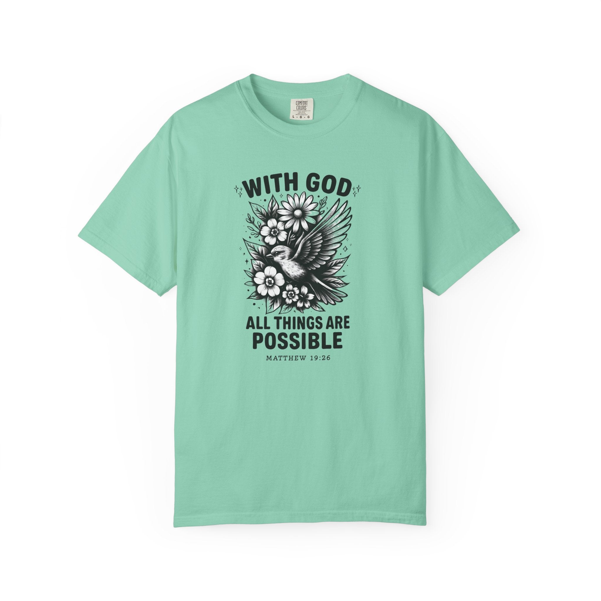 Matthew 19 26 Comfort Colors Tee, With God All Things Are Possible Shirt, Christian Bible Verse Shirt, Faith Christian Comfort Colors Shirt