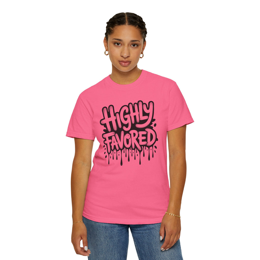 Highly Favored Comfort Colors Unisex Garment-Dyed T-Shirt | Casual Streetwear, Gift for Friends, Inspirational Apparel, Everyday Comfort, Affirmation Tee