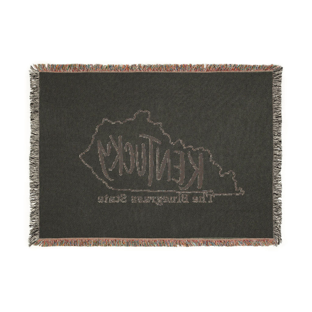 Kentucky state outline with 'Kentucky' script Woven Blanket | The Bluegrass State throw