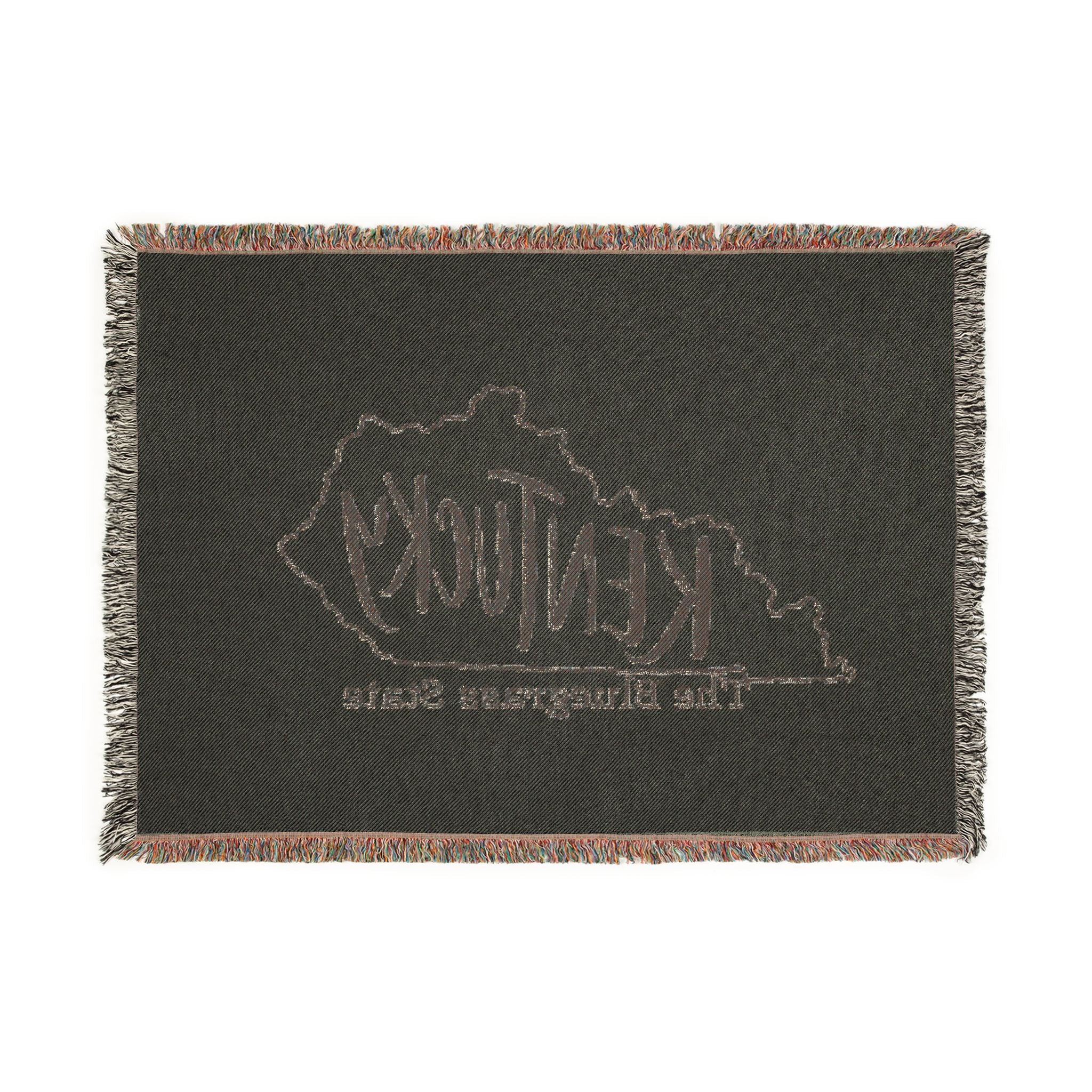 Kentucky state outline with 'Kentucky' script Woven Blanket | The Bluegrass State throw