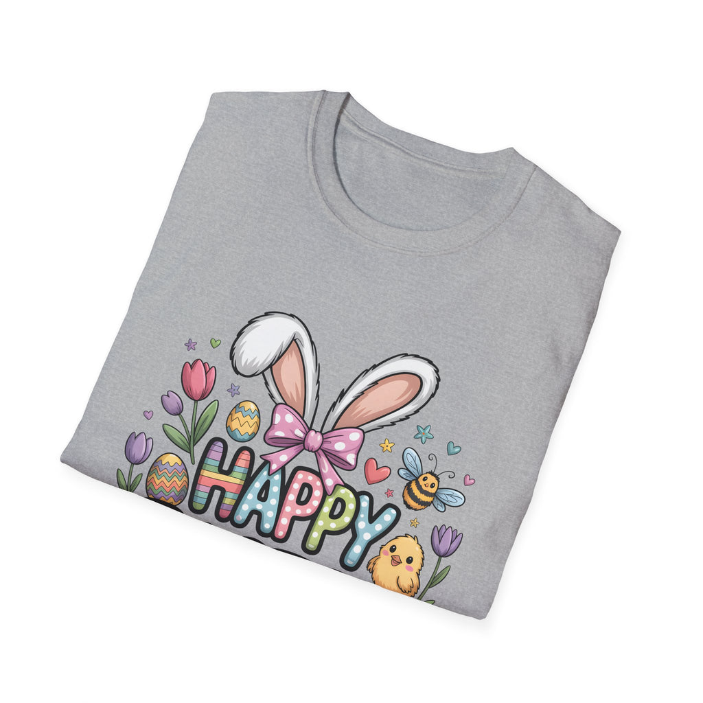 Happy Easter Bunny Ears T-Shirt | Pastel Eggs, Chicks & Flowers