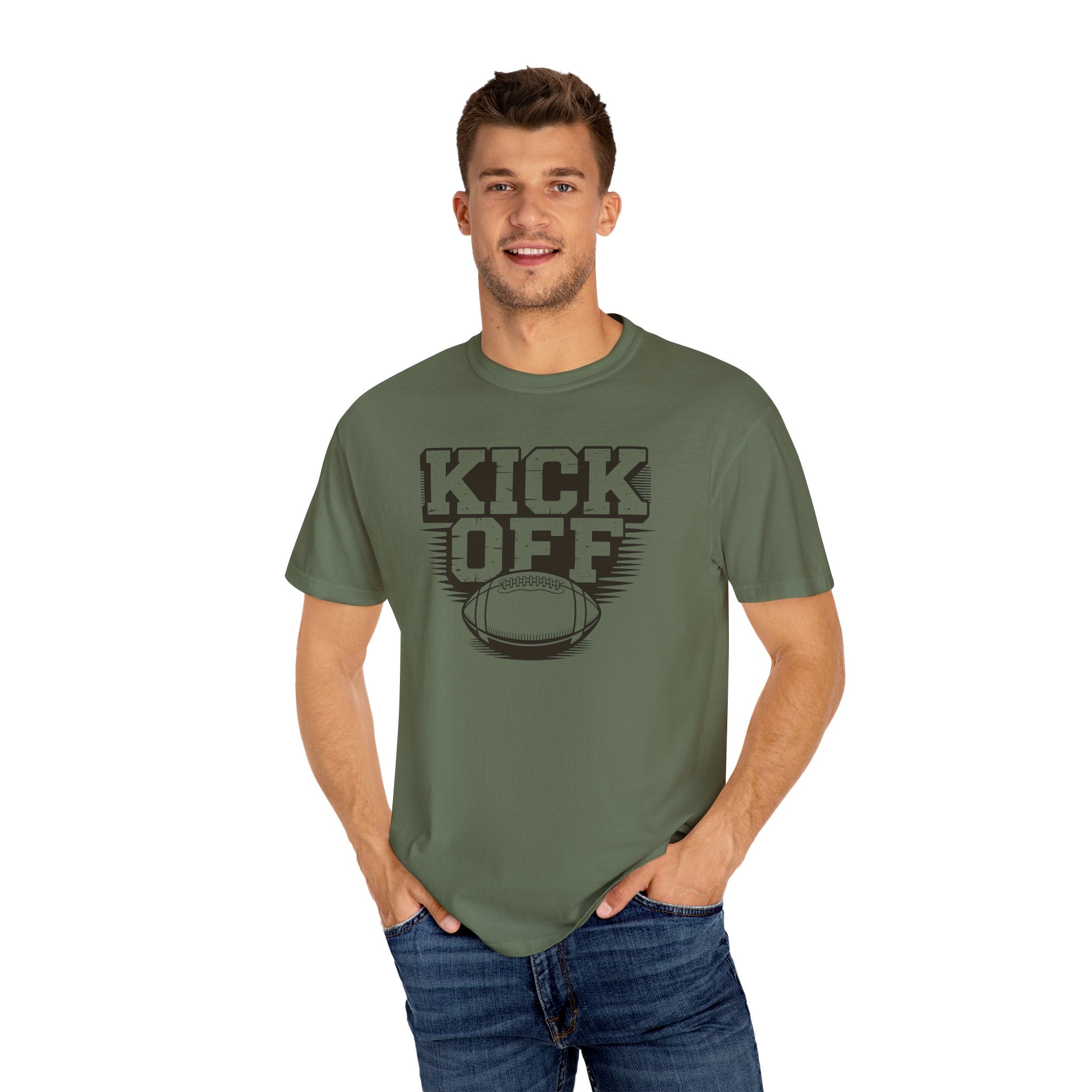 Kick Off Unisex Garment-Dyed T-shirt for Sports Lovers, Football Fans, Casual Wear, Gift Idea, Game Day Apparel