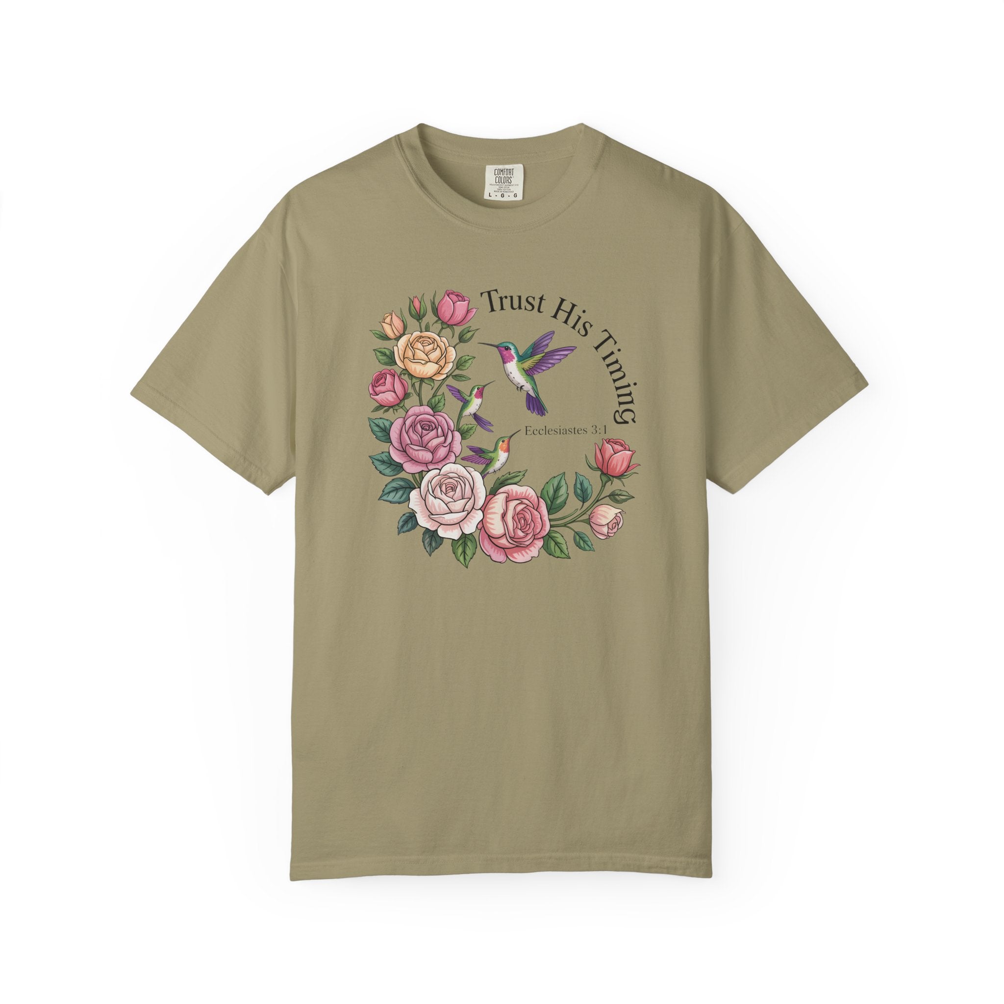 Comfort Colors® Floral Trust His Timing: Ecclesiastes 3;1 Scripture Tee, Christian Apparel