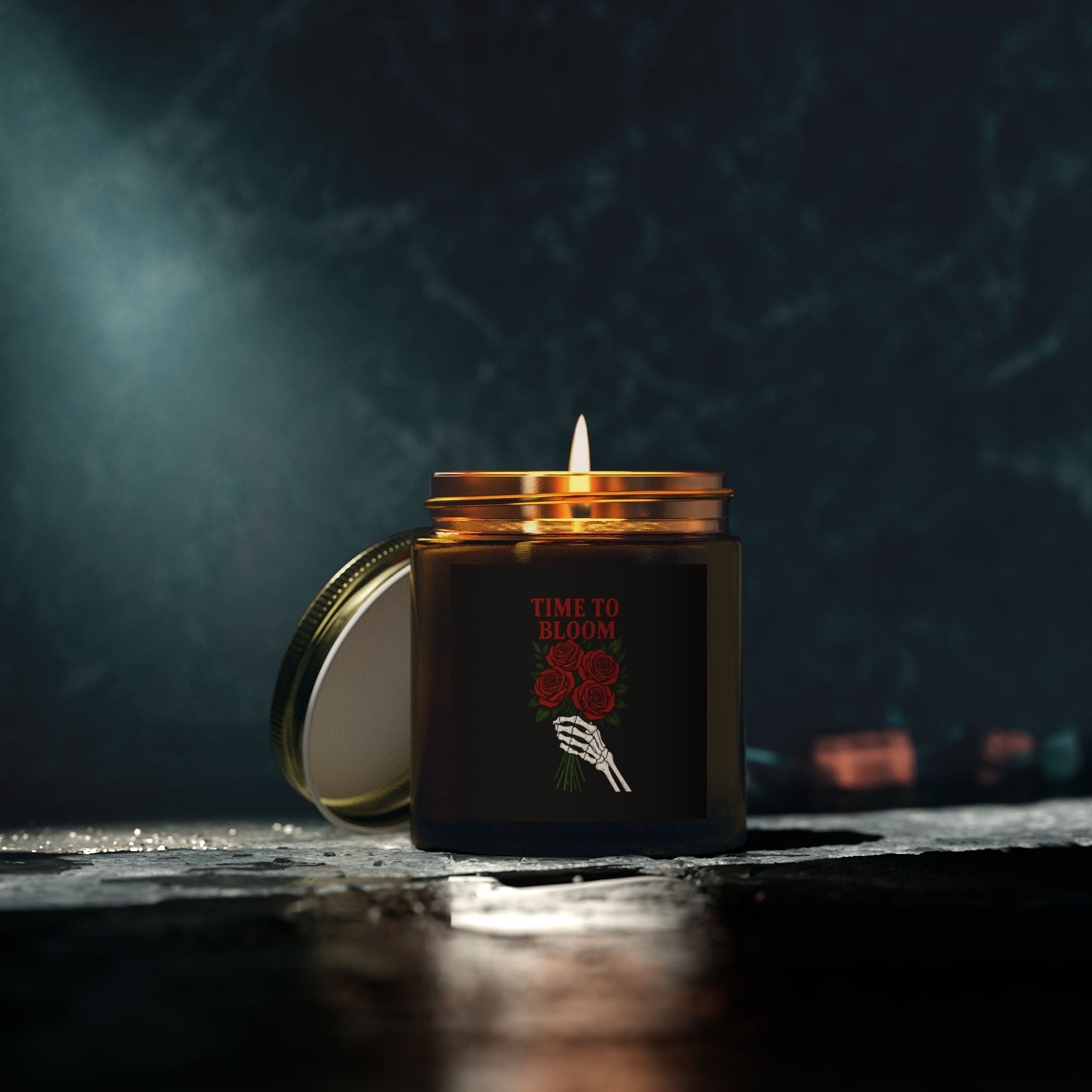 Halloween Time to Bloom Skeleton Hand Candle, 4oz. 9oz. Goth Home Candle, Spooky Candle, Dark Home Decor