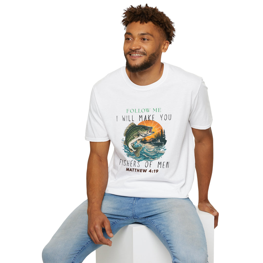 Fishers of Men Christian Fishing T-Shirt — Matthew 4:19 Faith Tee