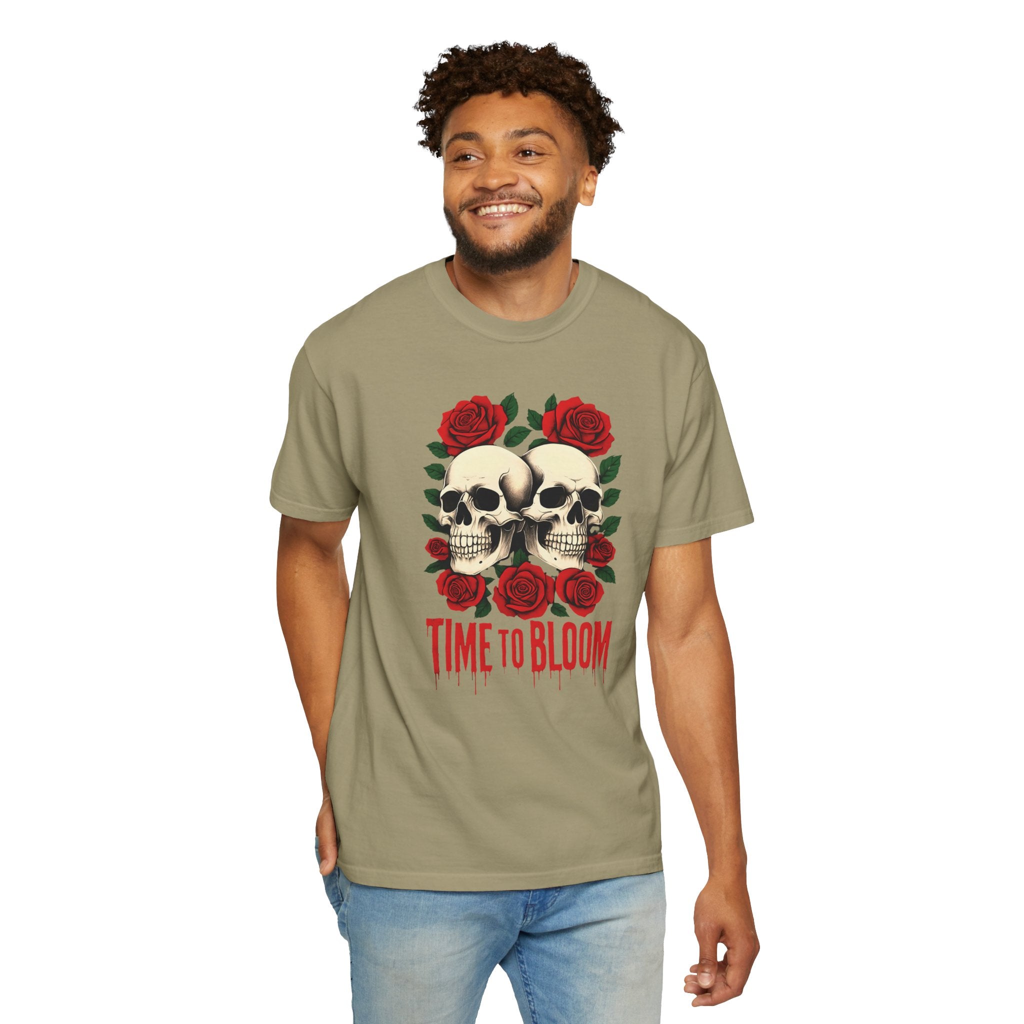 Stylish Skull & Rose Unisex T-shirt, Grunge Tee, Unisex Casual Wear, Unique Graphic Top, Gift for Goths, Time to Bloom Apparel