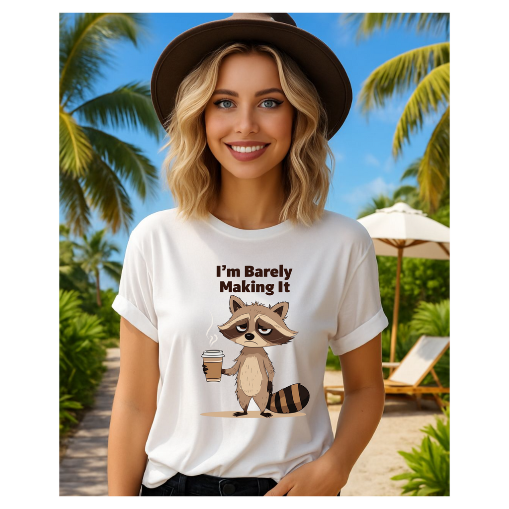 Funny Raccoon T-Shirt, Unisex Softstyle Tee, Humor Shirt, Coffee Lover Gift, Quirky Graphic Tee, Relaxed Fit Casual Wear