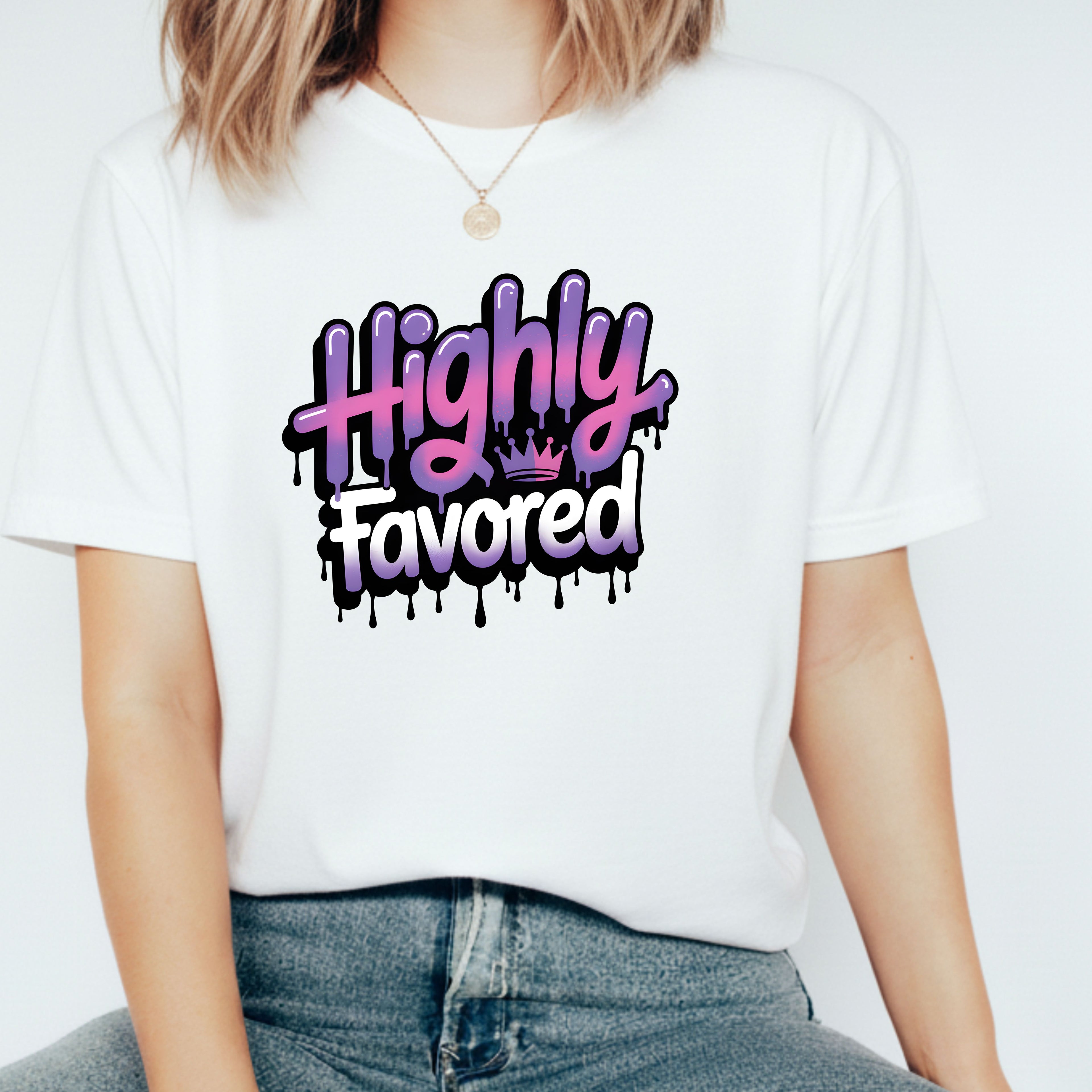 Highly Favored Graffiti Style Comfort Colors Shirt, Christian Graphic Tee, Faith Inspired Shirt
