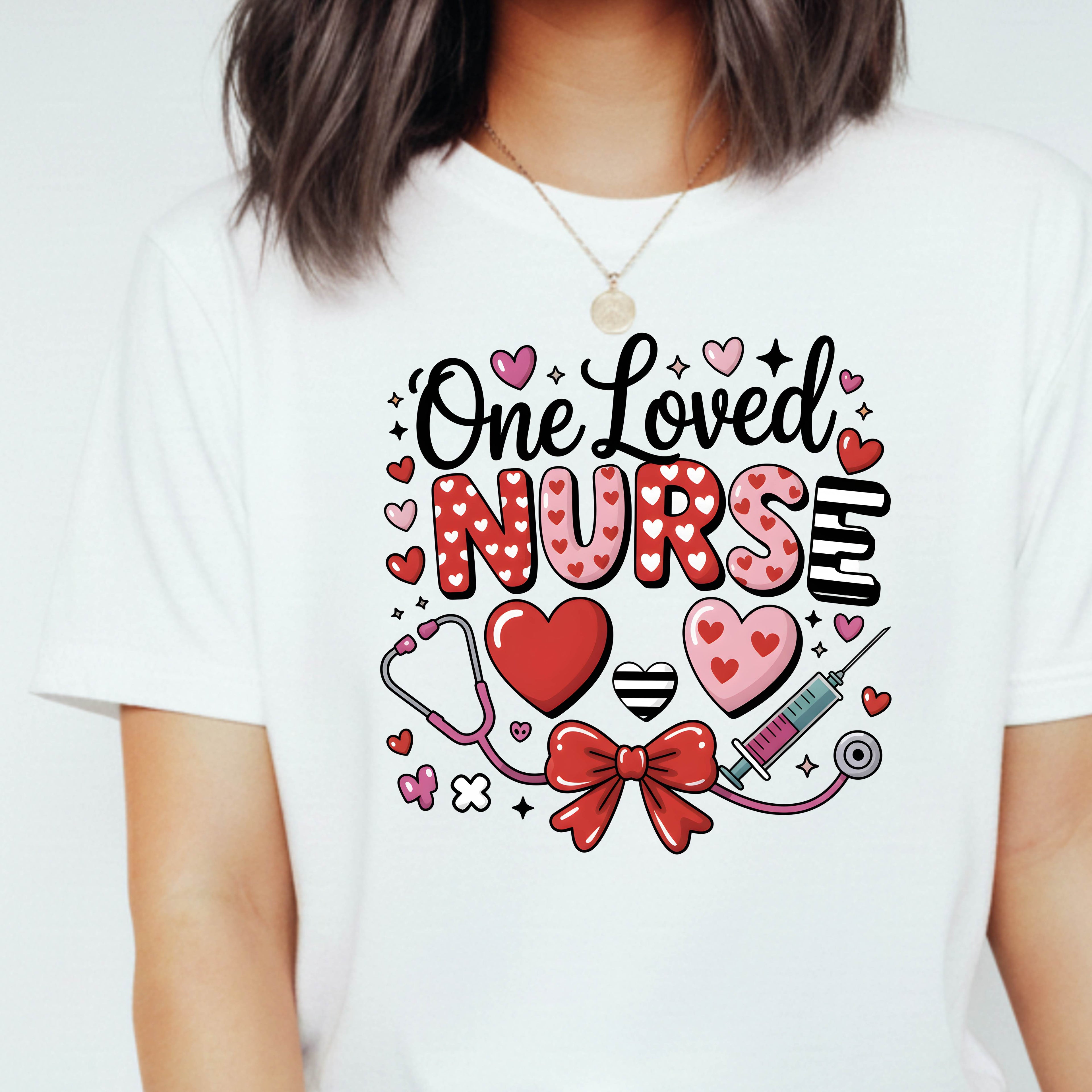 Nurse T-Shirt — "One Loved Nurse" Cute Heart & Stethoscope Gift Tee