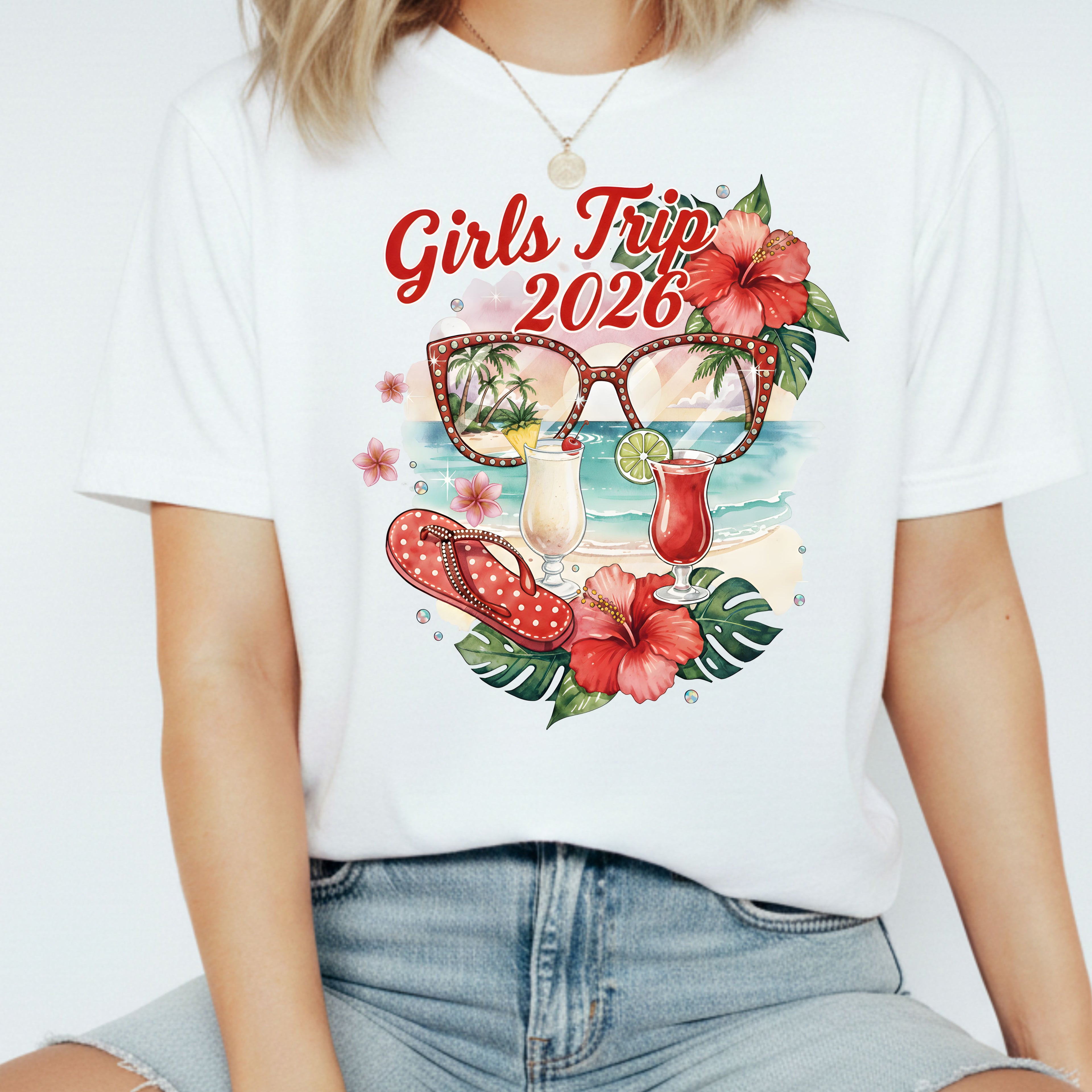 Girls Trip 2026 T-Shirt | Tropical Hibiscus Beach Design Shirt