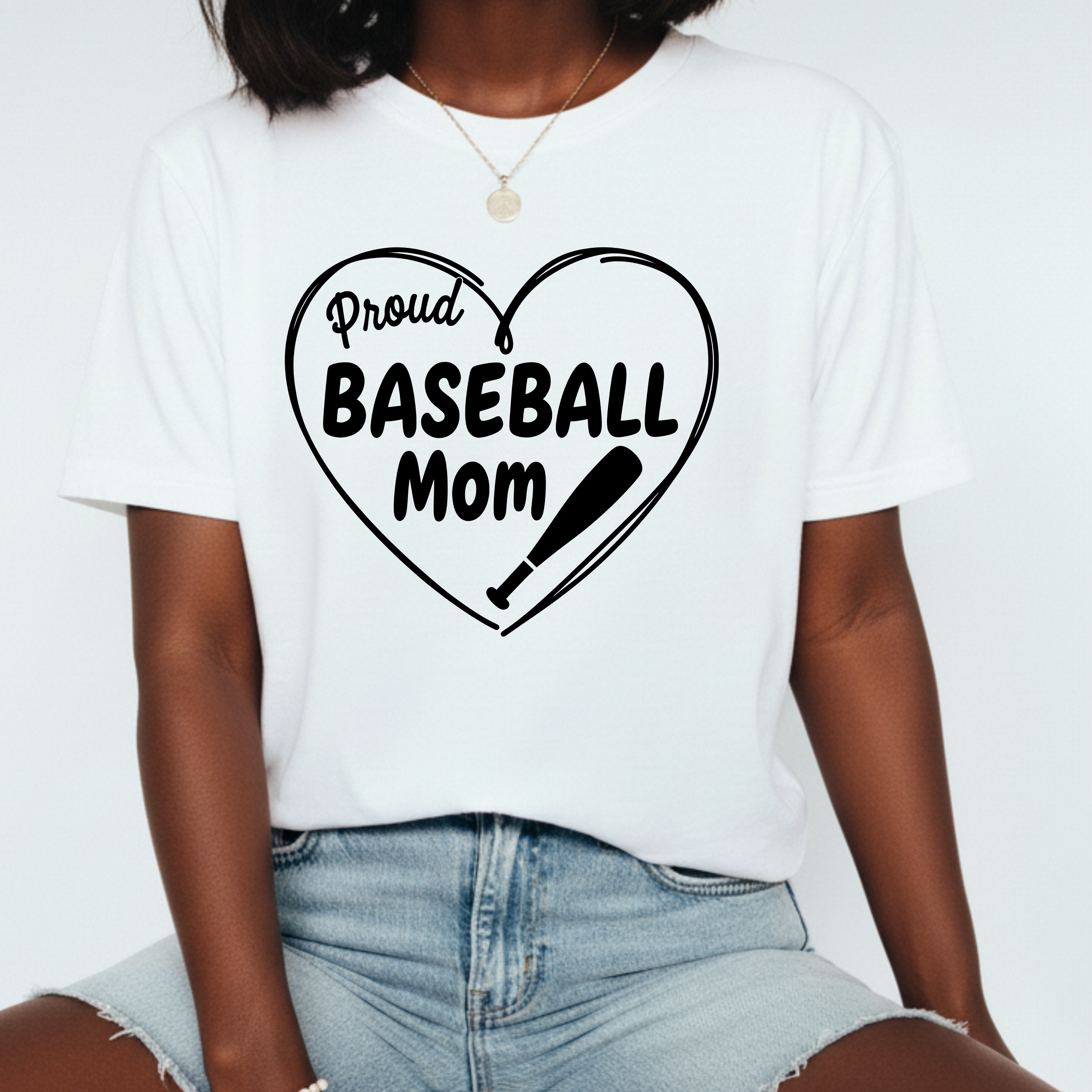 Proud Baseball Mom T-Shirt | Heart Baseball Bat Design