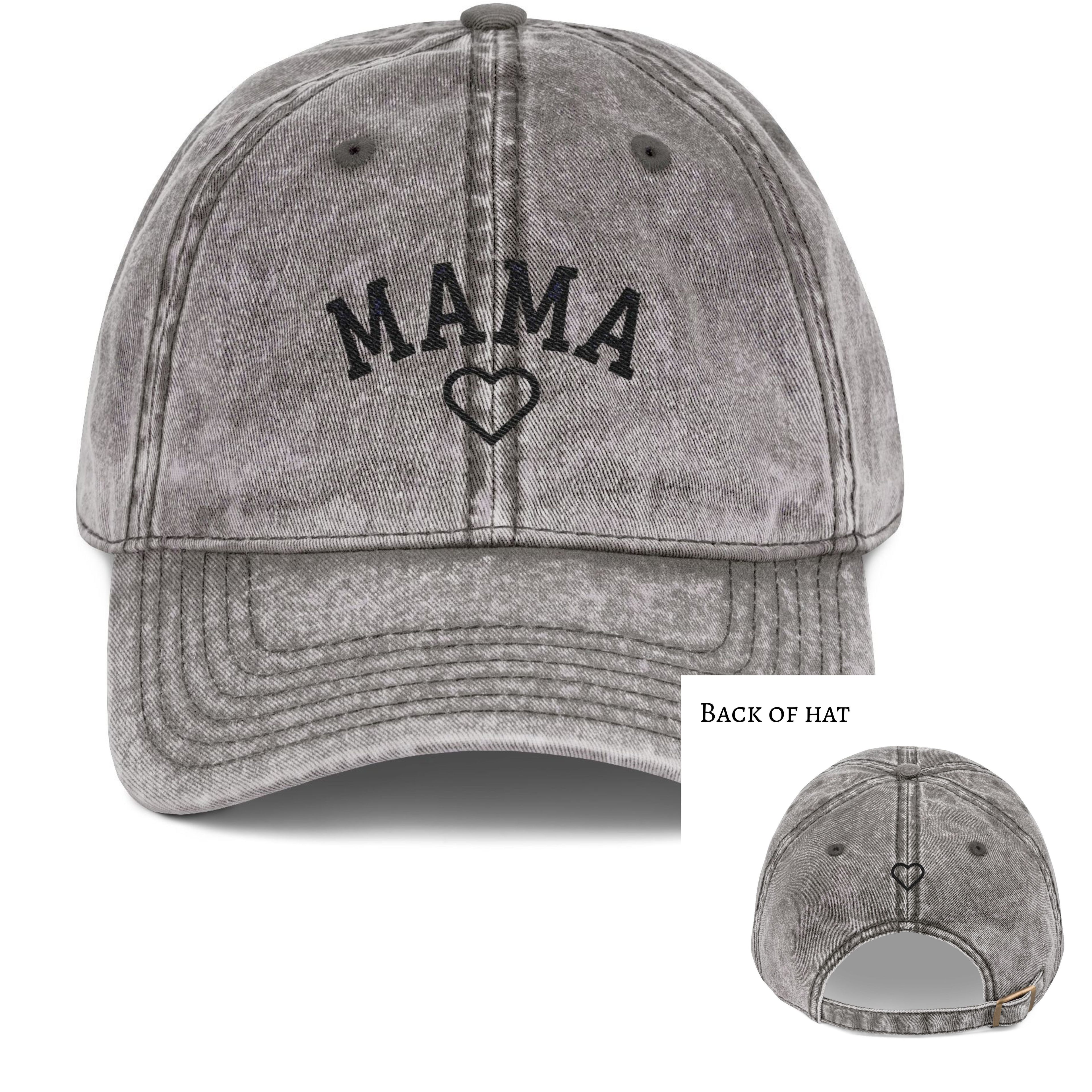 Embroidered Mama Heart Baseball Cap | Vintage Washed Hat with Outlined Heart On Back