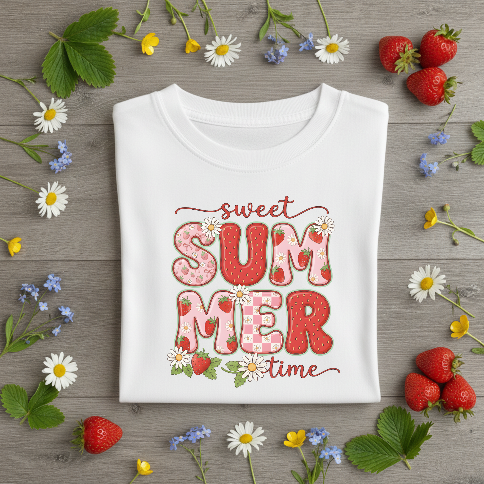 Sweet Summer Time Girls Tee | Strawberry Summer Graphic Shirt