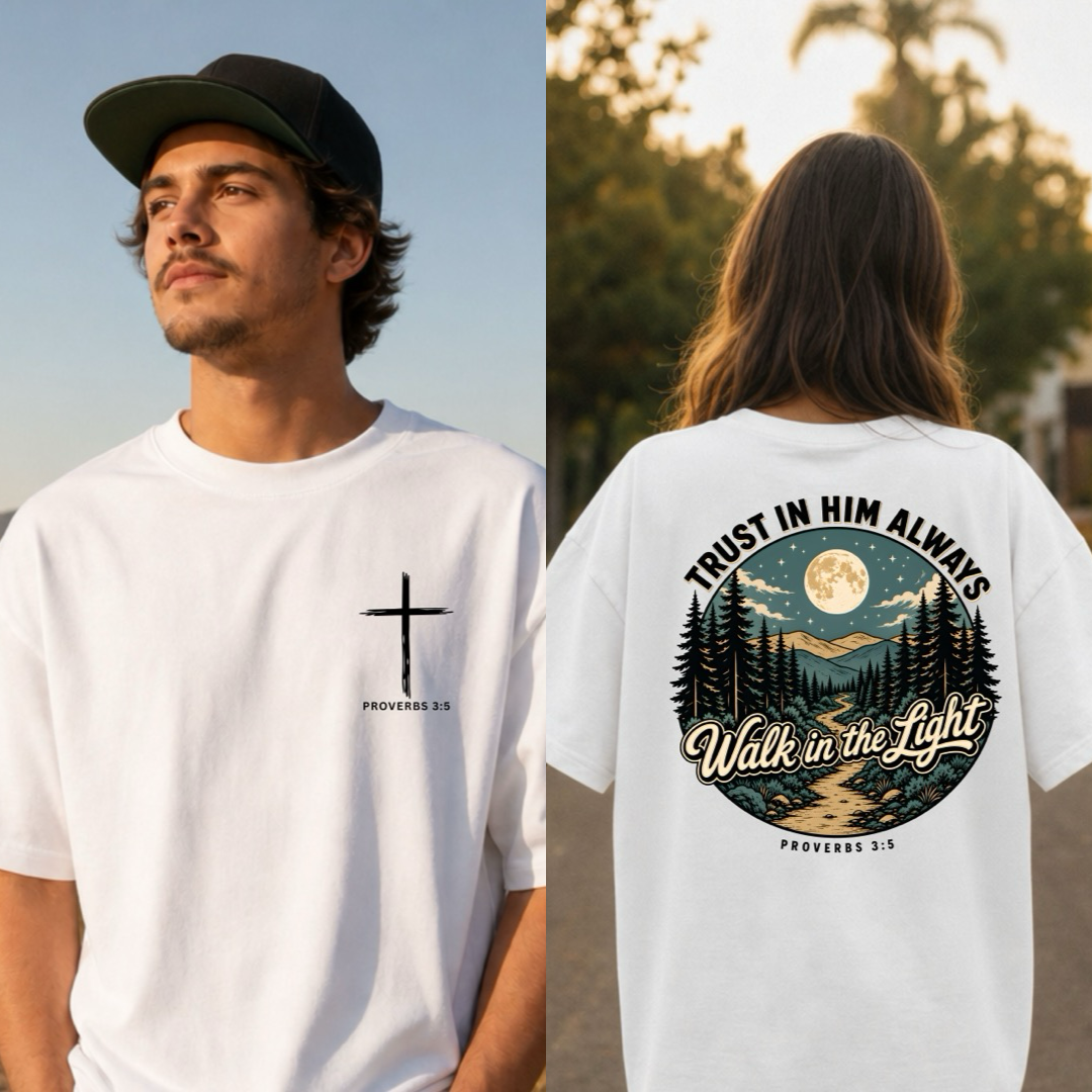 Proverbs 3:5 Front and Back Scripture Tshirt, Christian Faith Shirt, Trust In Him Unisex Tee