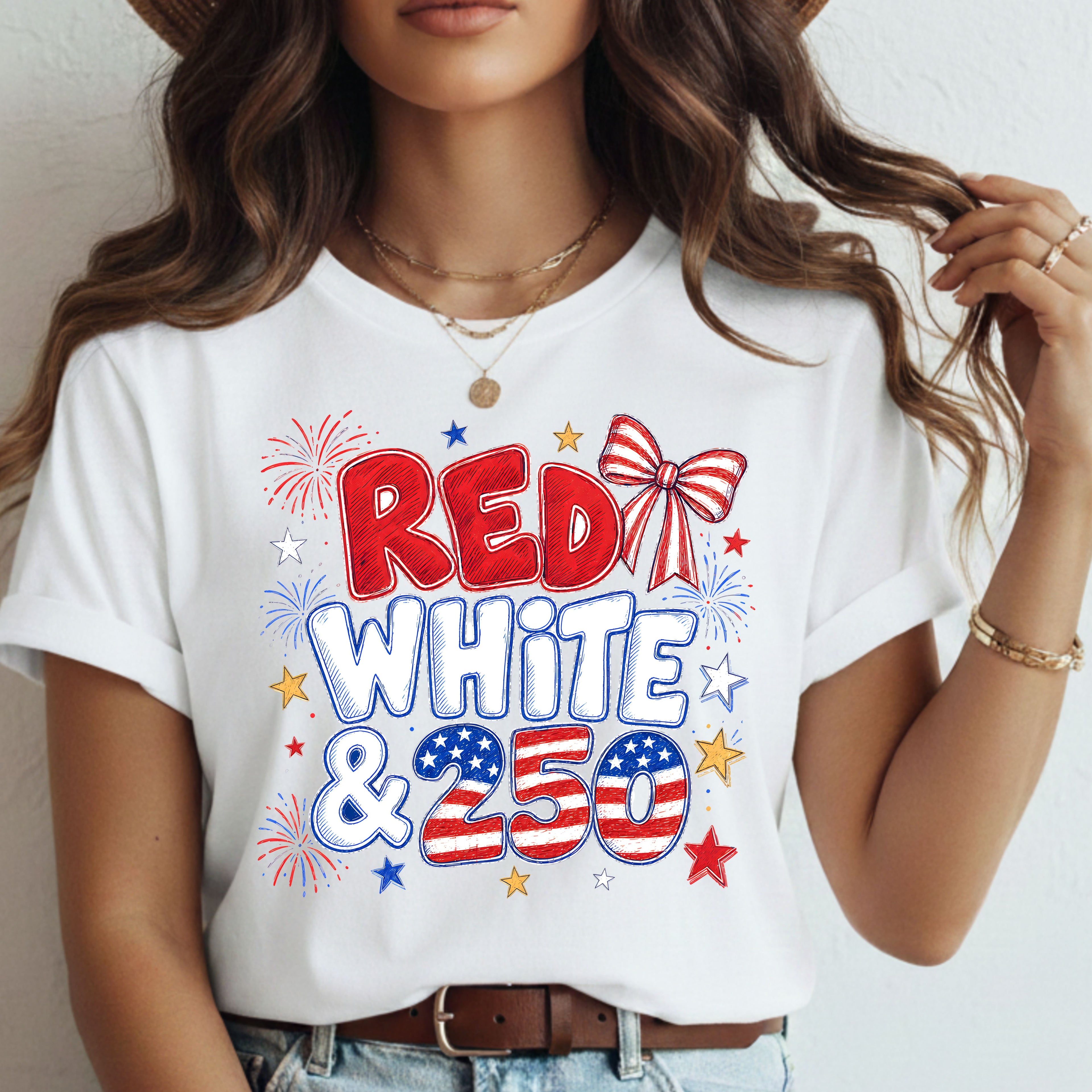 Patriotic "Red White & 250" T‑Shirt — 4th of July American Flag Celebration Tee
