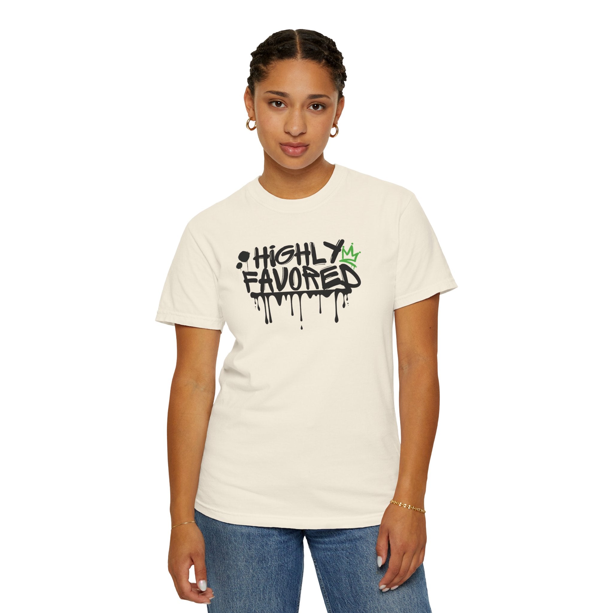 I'M Highly Favored Unisex T-Shirt, Casual Streetwear Tee, Graffiti Art Shirt, Gift for Artists, Motivational Graphic Tee