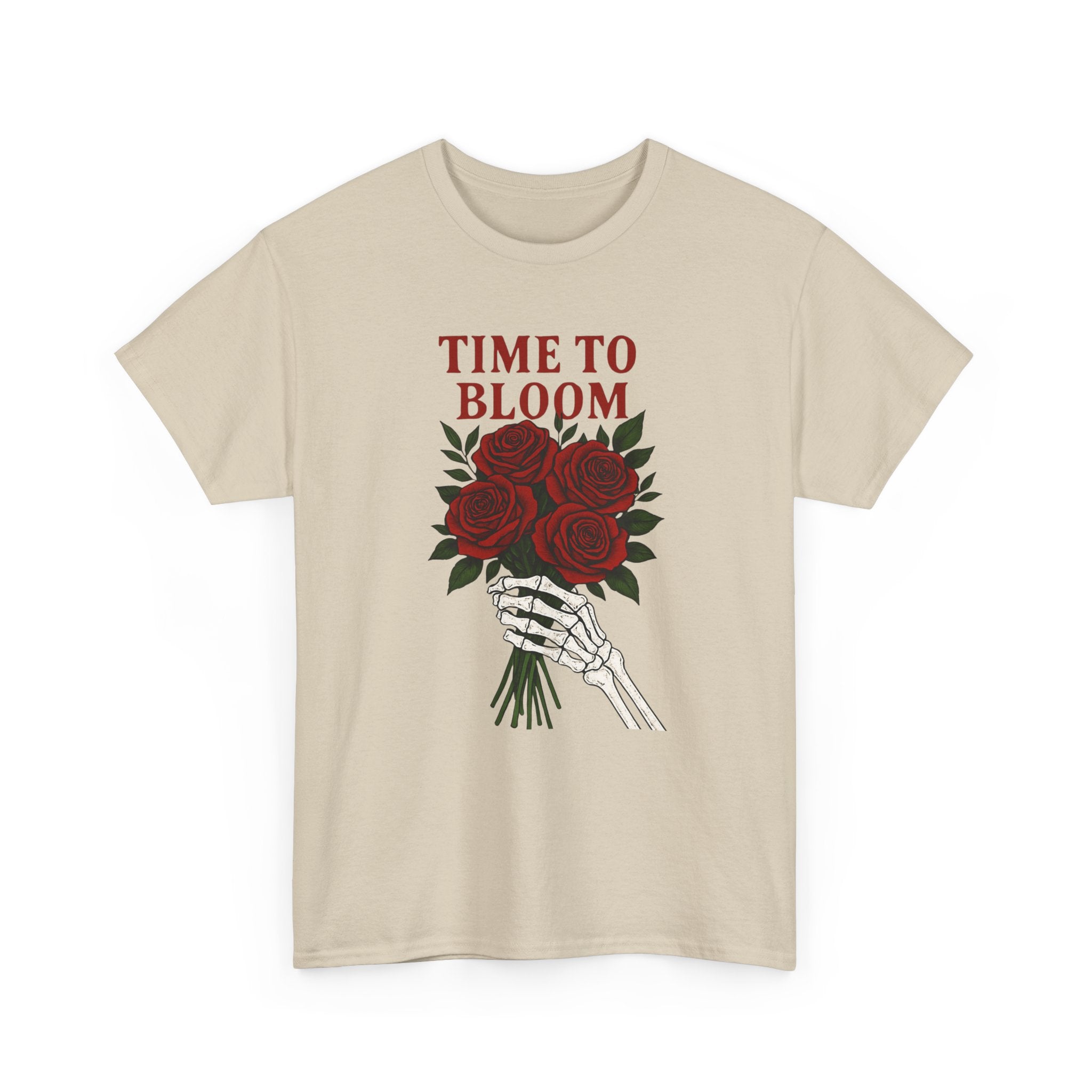 Skeleton Hand Floral Tee: Time to Bloom Unisex Heavy Cotton T-Shirt