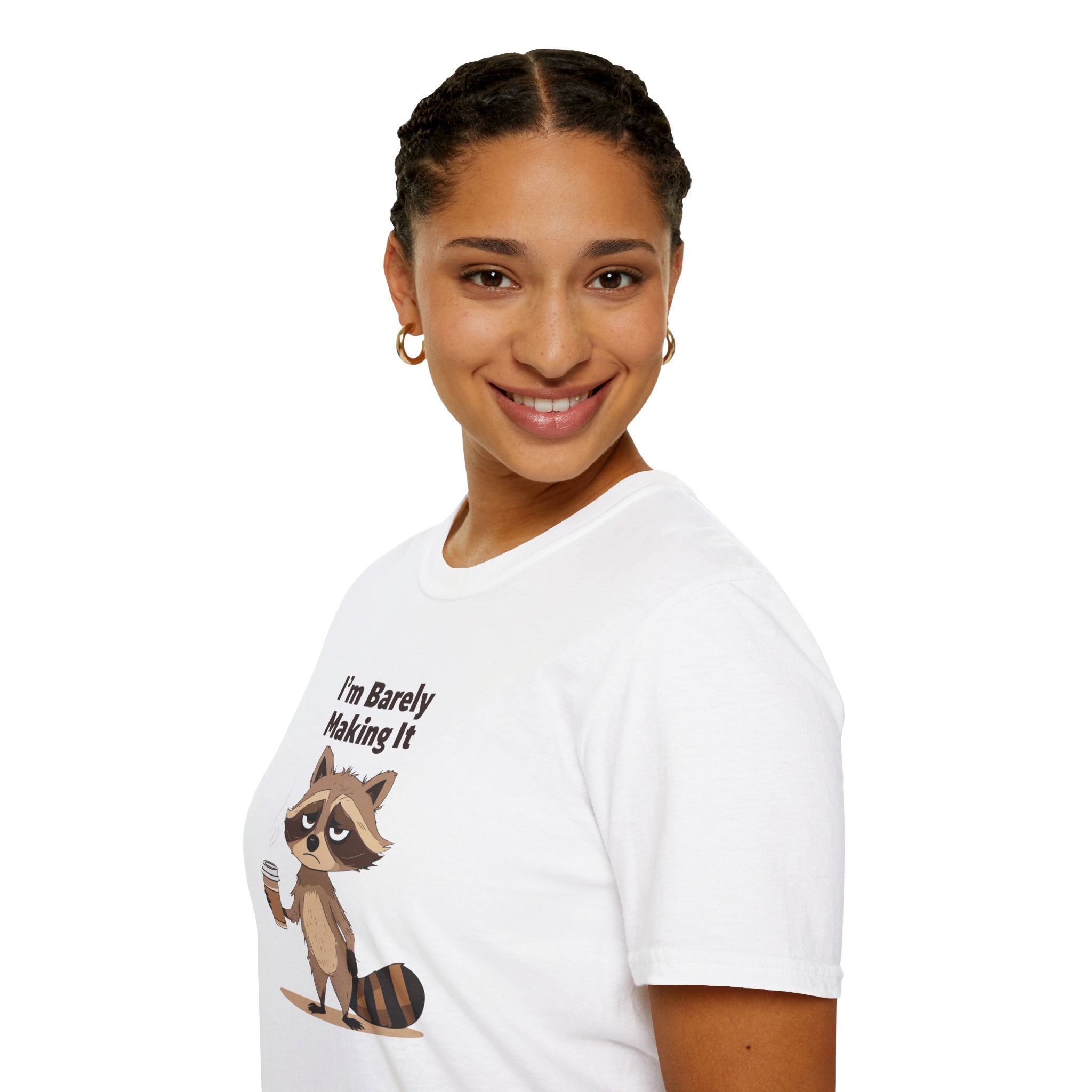 Funny Raccoon T-Shirt, Unisex Softstyle Tee, Humor Shirt, Coffee Lover Gift, Quirky Graphic Tee, Relaxed Fit Casual Wear