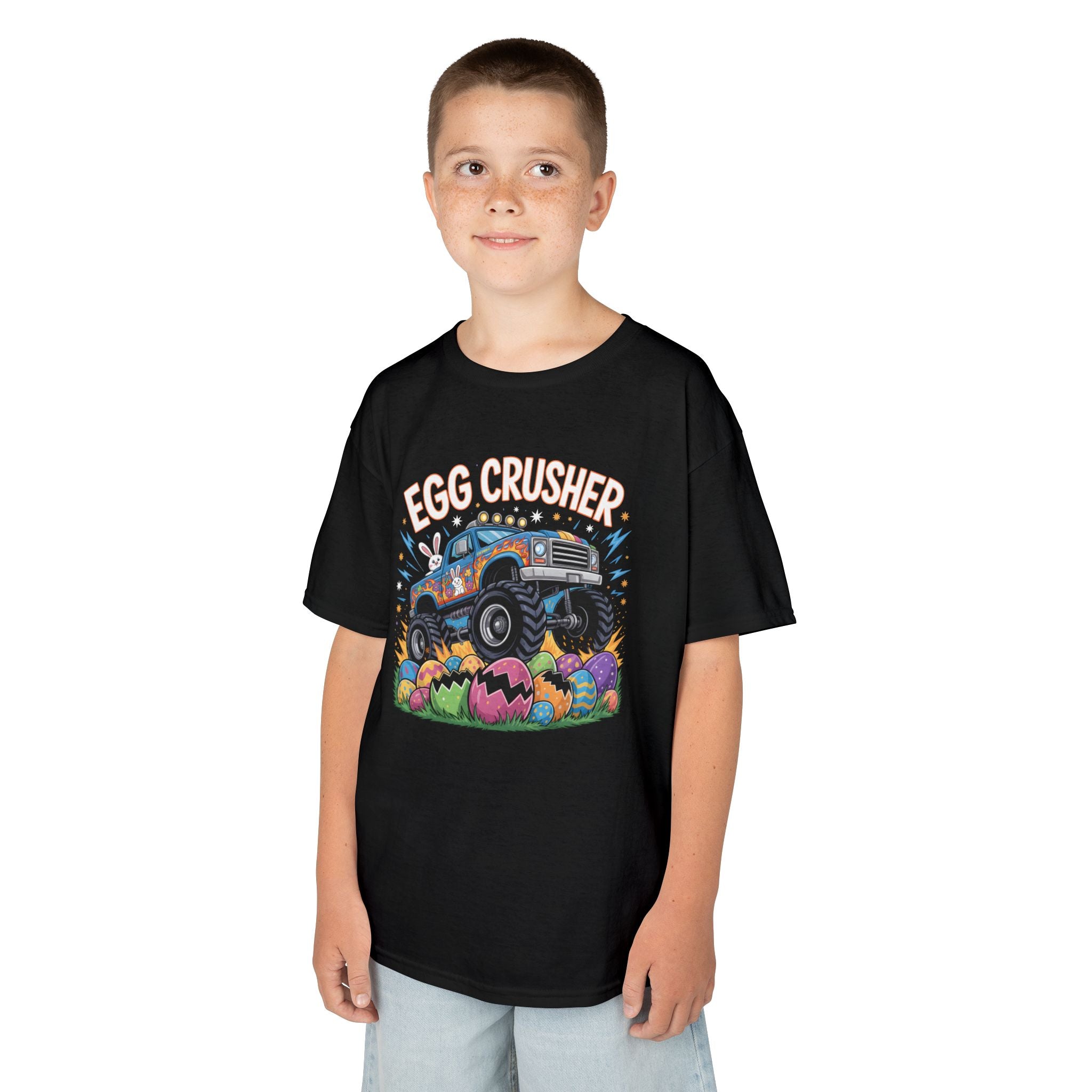 Egg Crusher Kids T-Shirt — Monster Truck Easter Tee for Boys & Girls